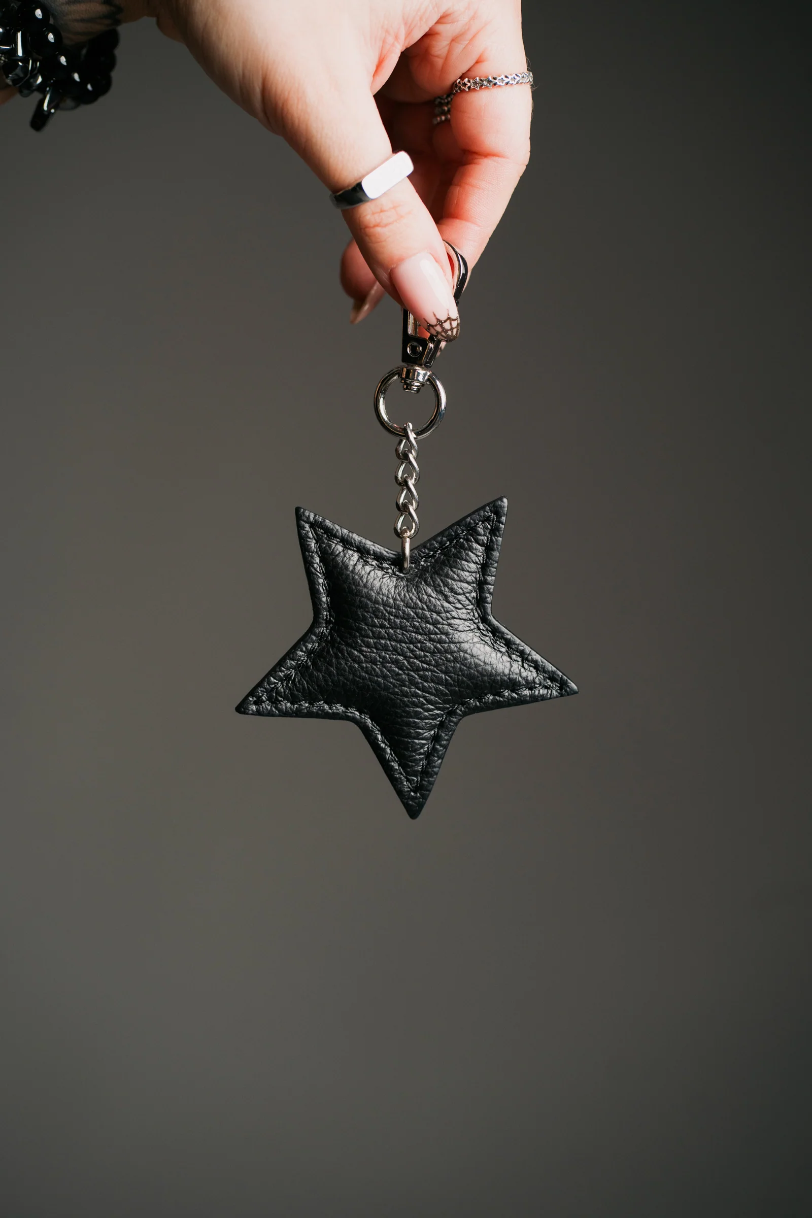 Black Genuine Leather Star Bag Charm - Image 2