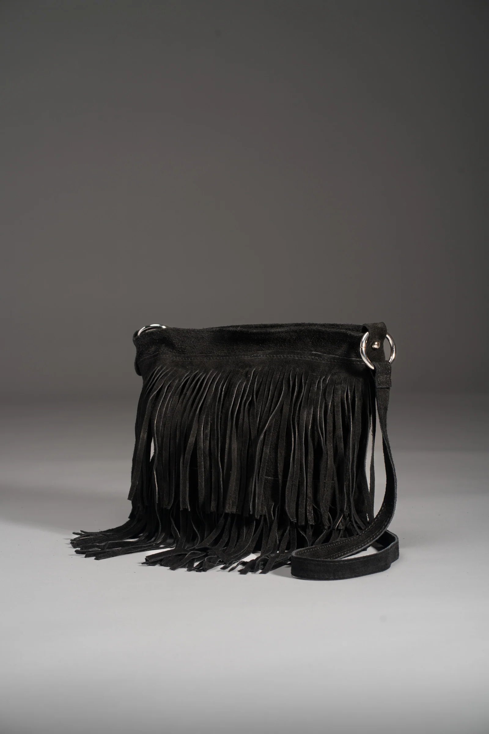 Black Genuine Suede Fringed Bag - Image 3