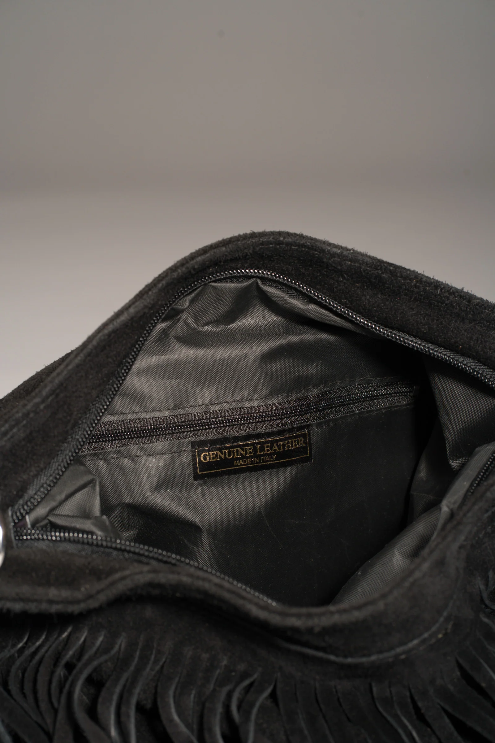 Black Genuine Suede Fringed Bag - Image 5