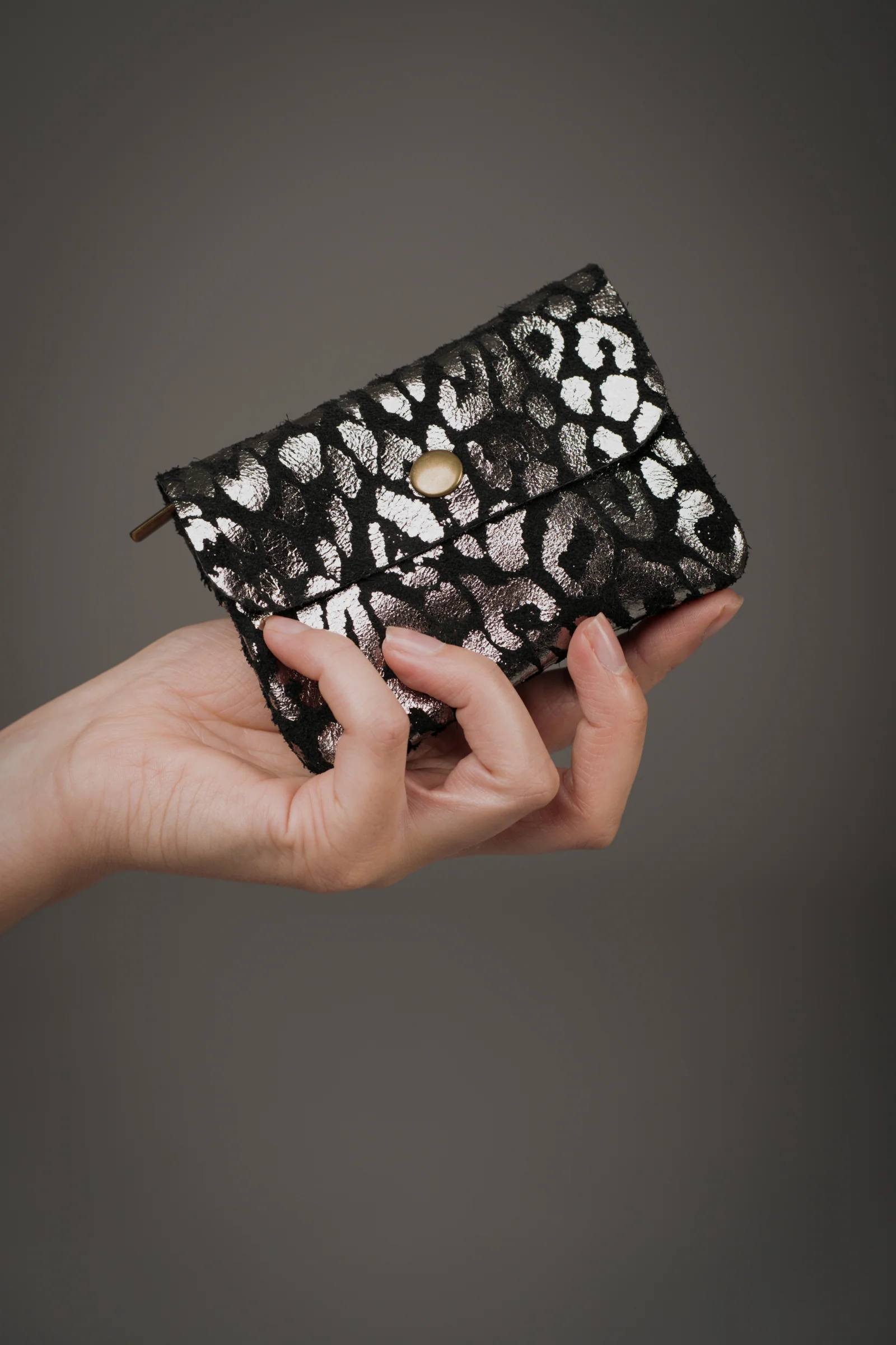 Black Metallic Genuine Suede Purse