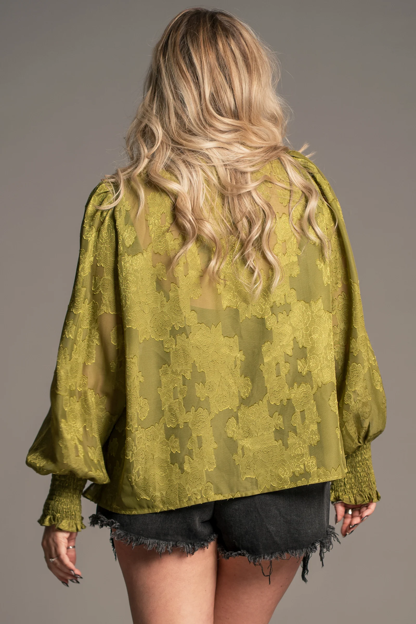 Cassia Olive Chiffon Smock Top - Image 3