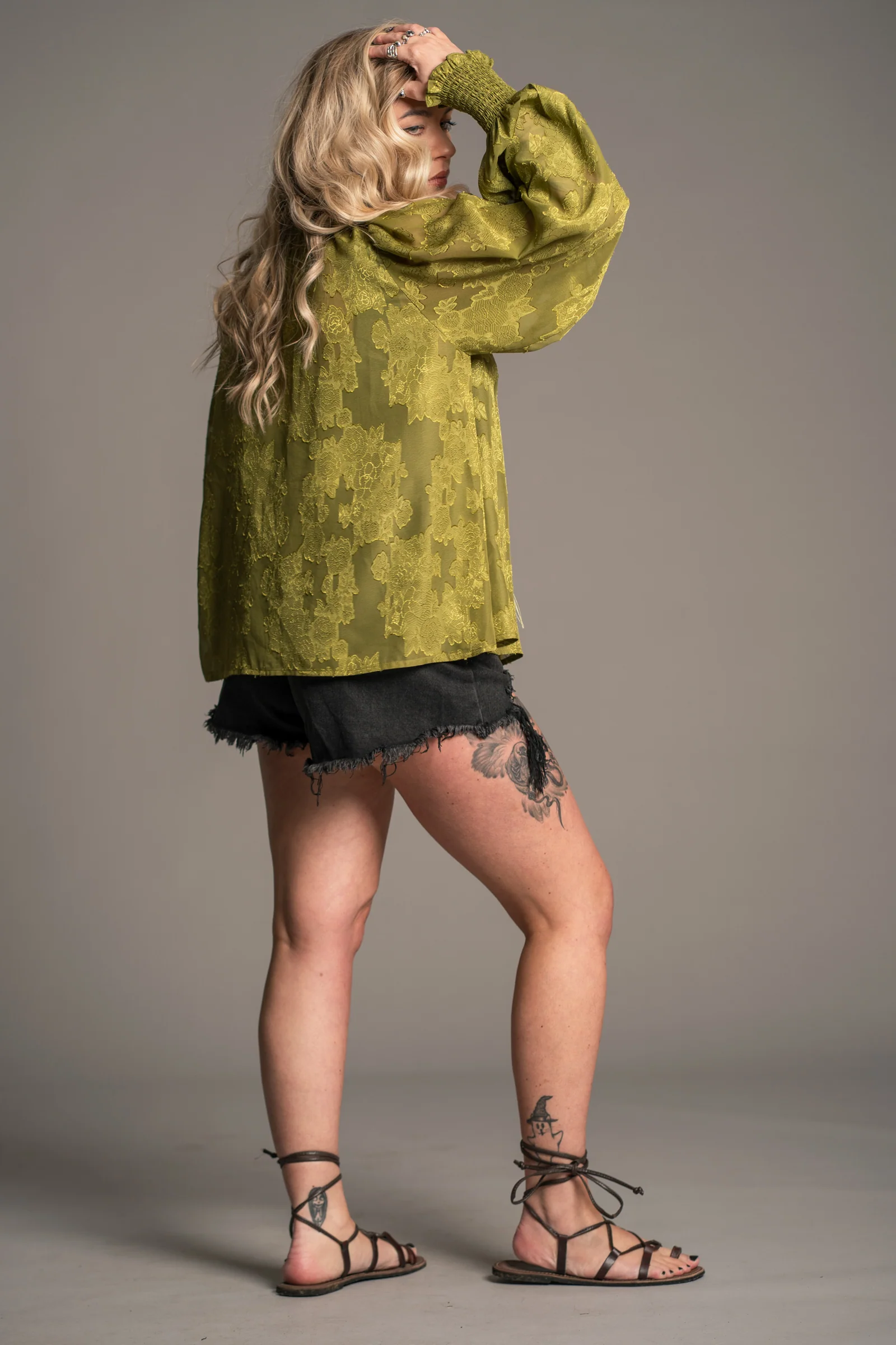 Cassia Olive Chiffon Smock Top - Image 4