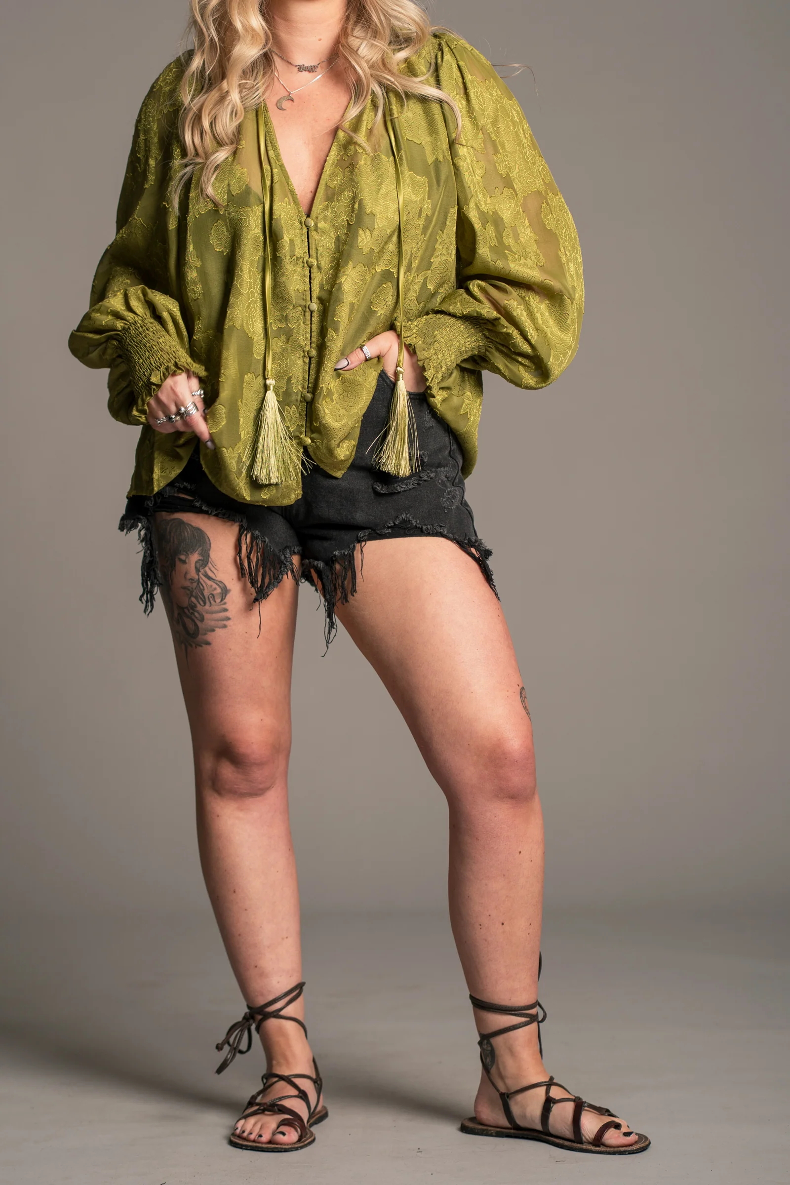 Cassia Olive Chiffon Smock Top - Image 5