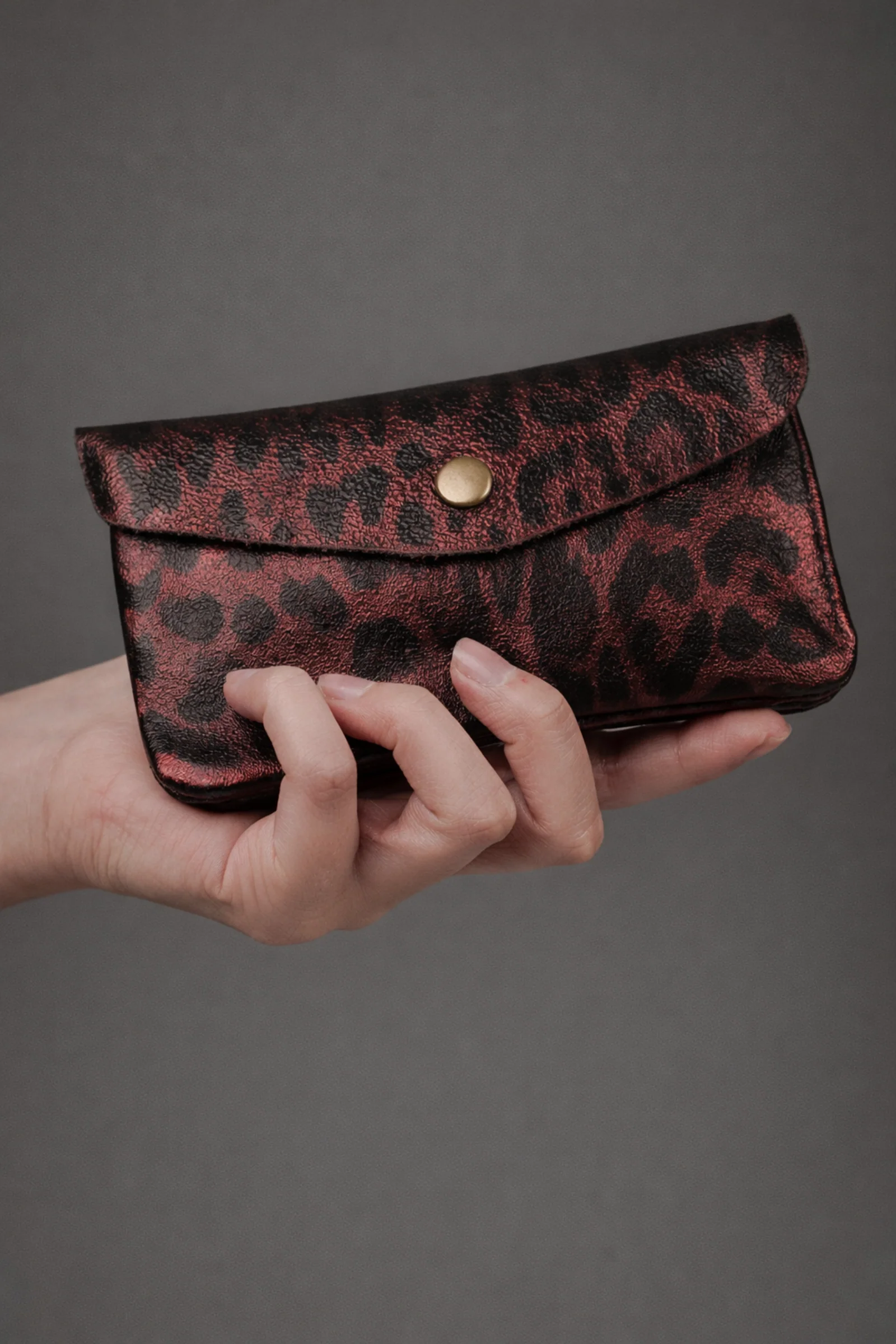 Cherry Metallic Genuine Suede Leopard Purse - Image 3