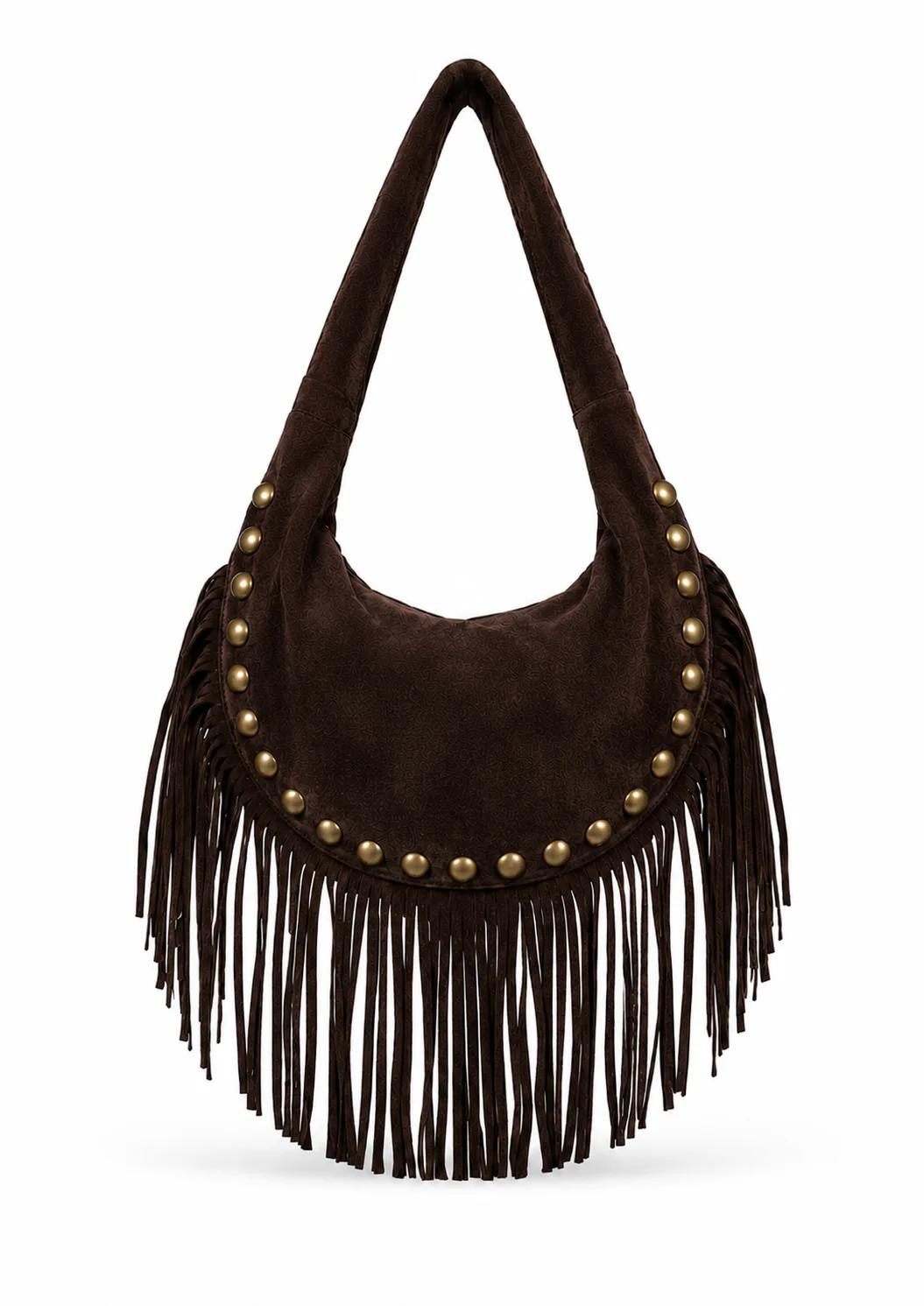 Kate Chocolate Suede Fringe Studded Bag - Image 8