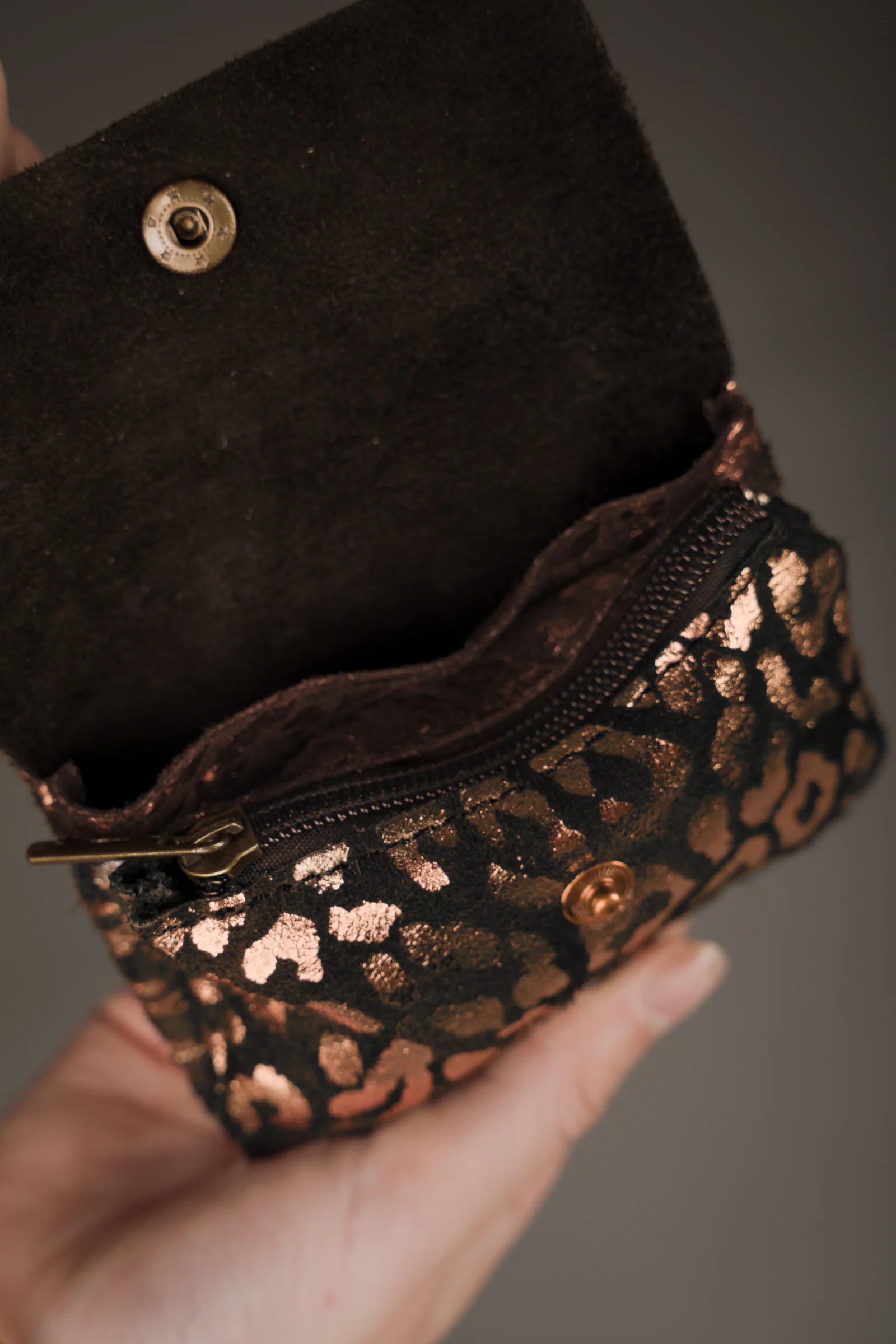 Copper Metallic Genuine Suede Leopard Purse - Image 2
