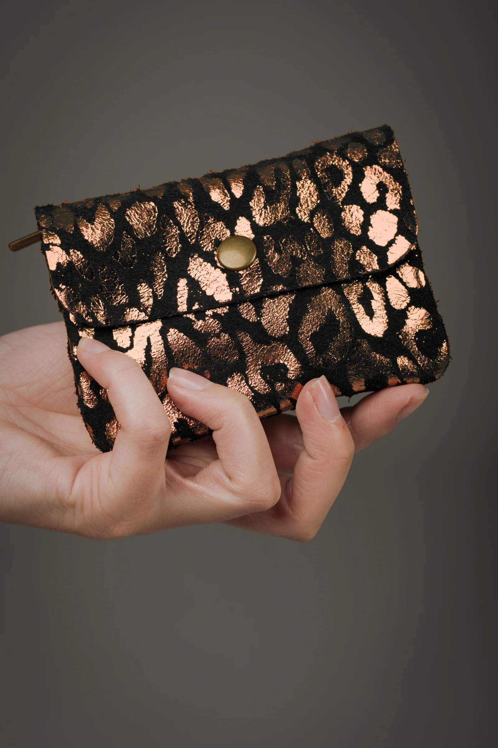 Copper Metallic Genuine Suede Leopard Purse - Image 3