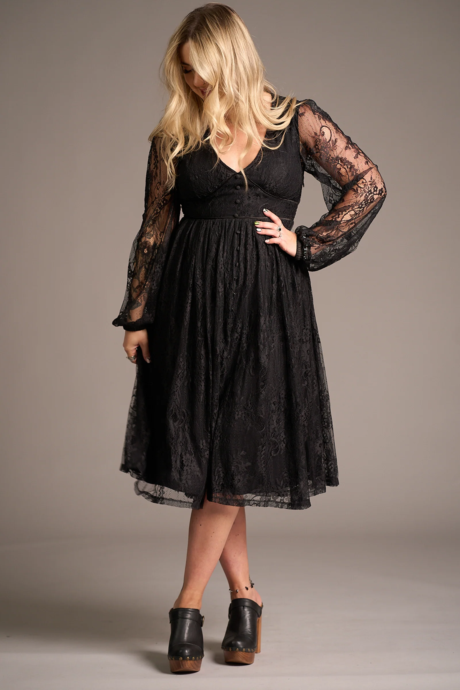 Dazed Black Lace Midi Dress - Image 2