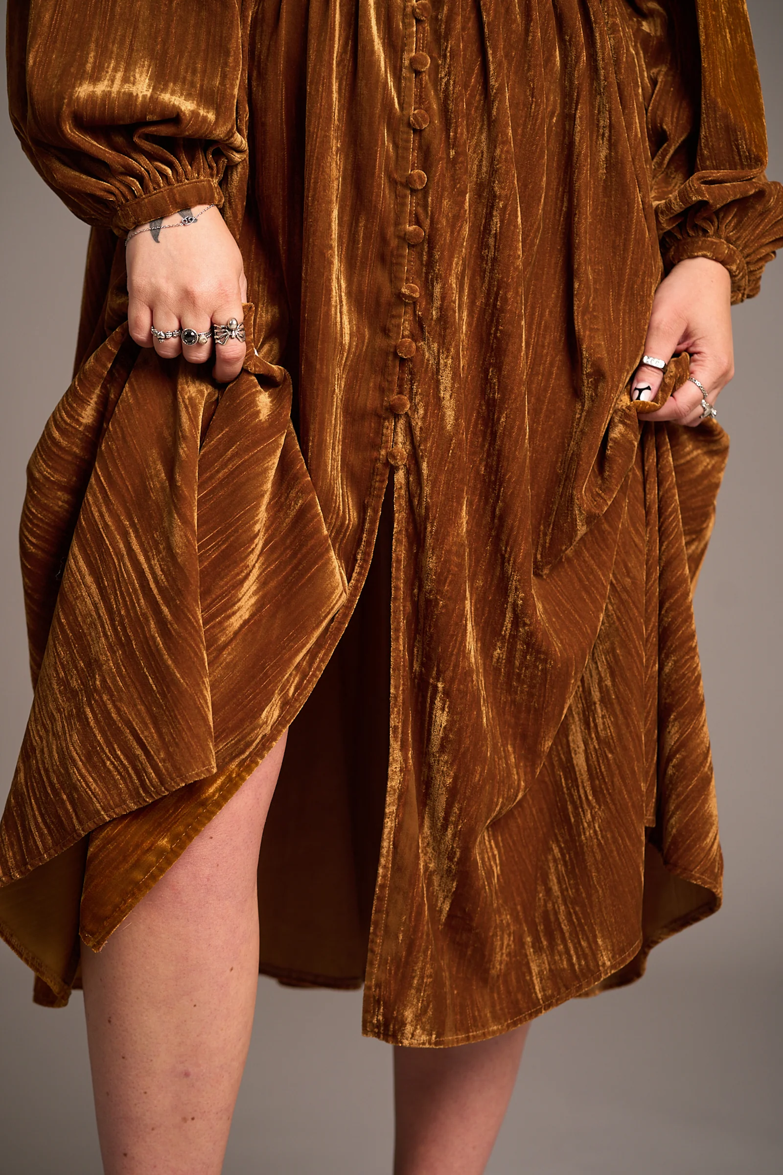 Dazed Copper Velvet Midi Dress - Image 7