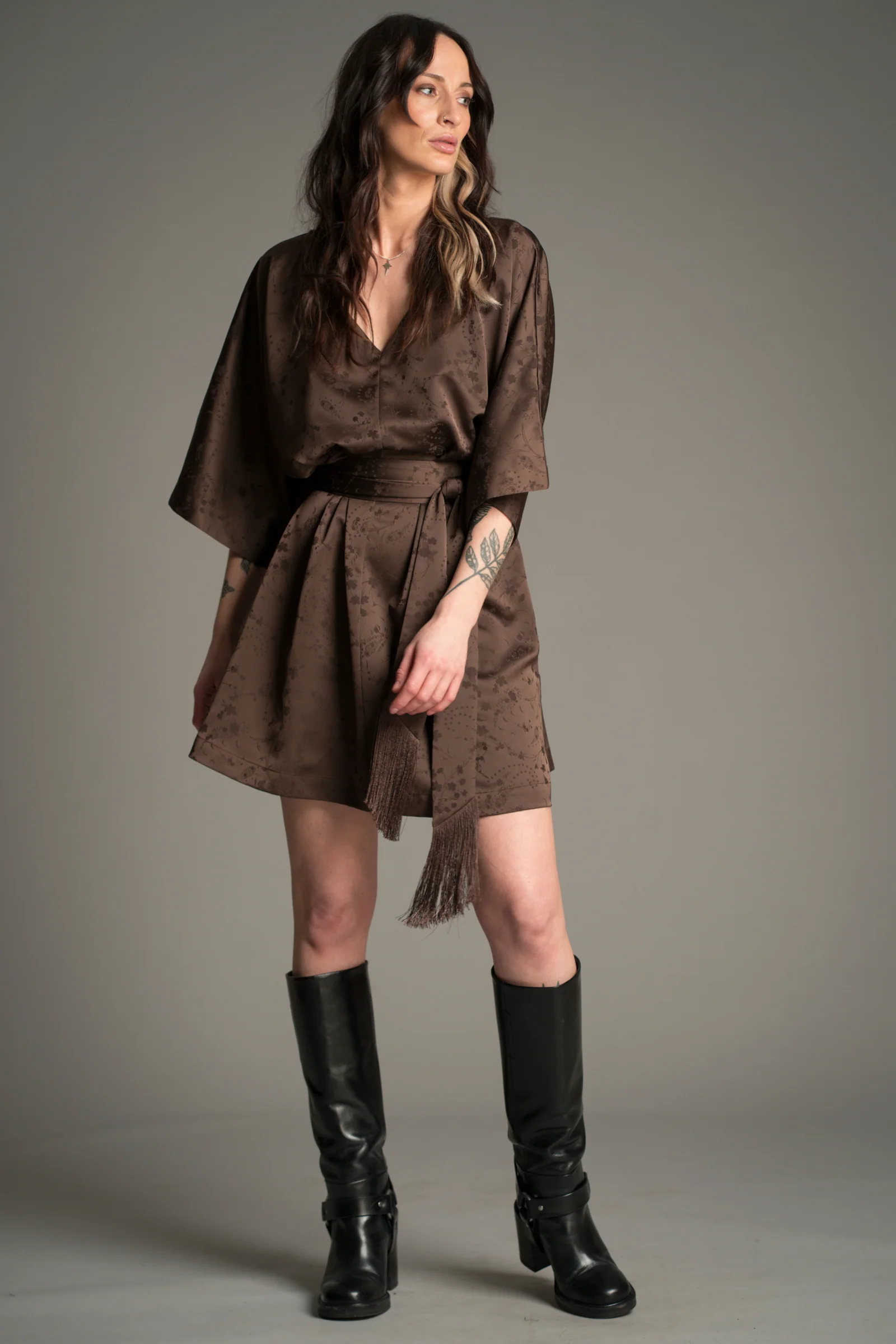 Evermore Espresso Batwing Mini Dress - Image 3