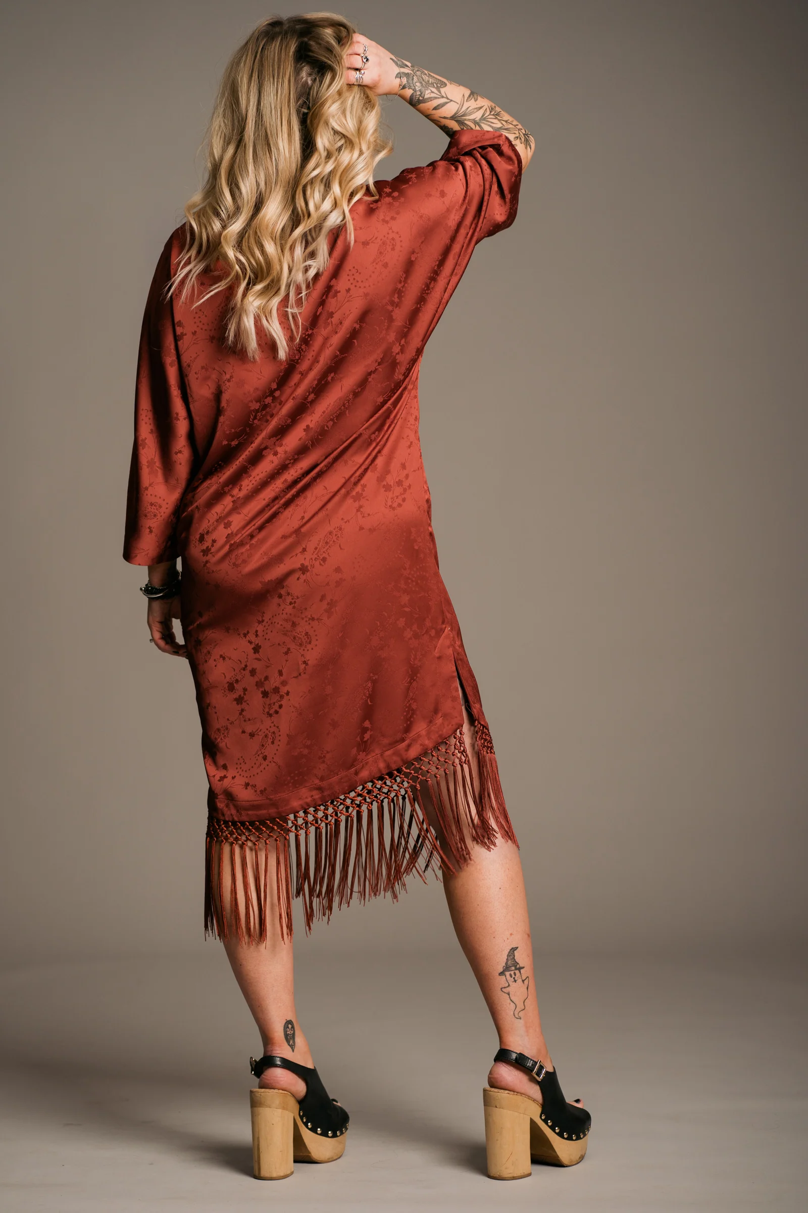 Florence Rust Fringed Kimono Dress - Image 6