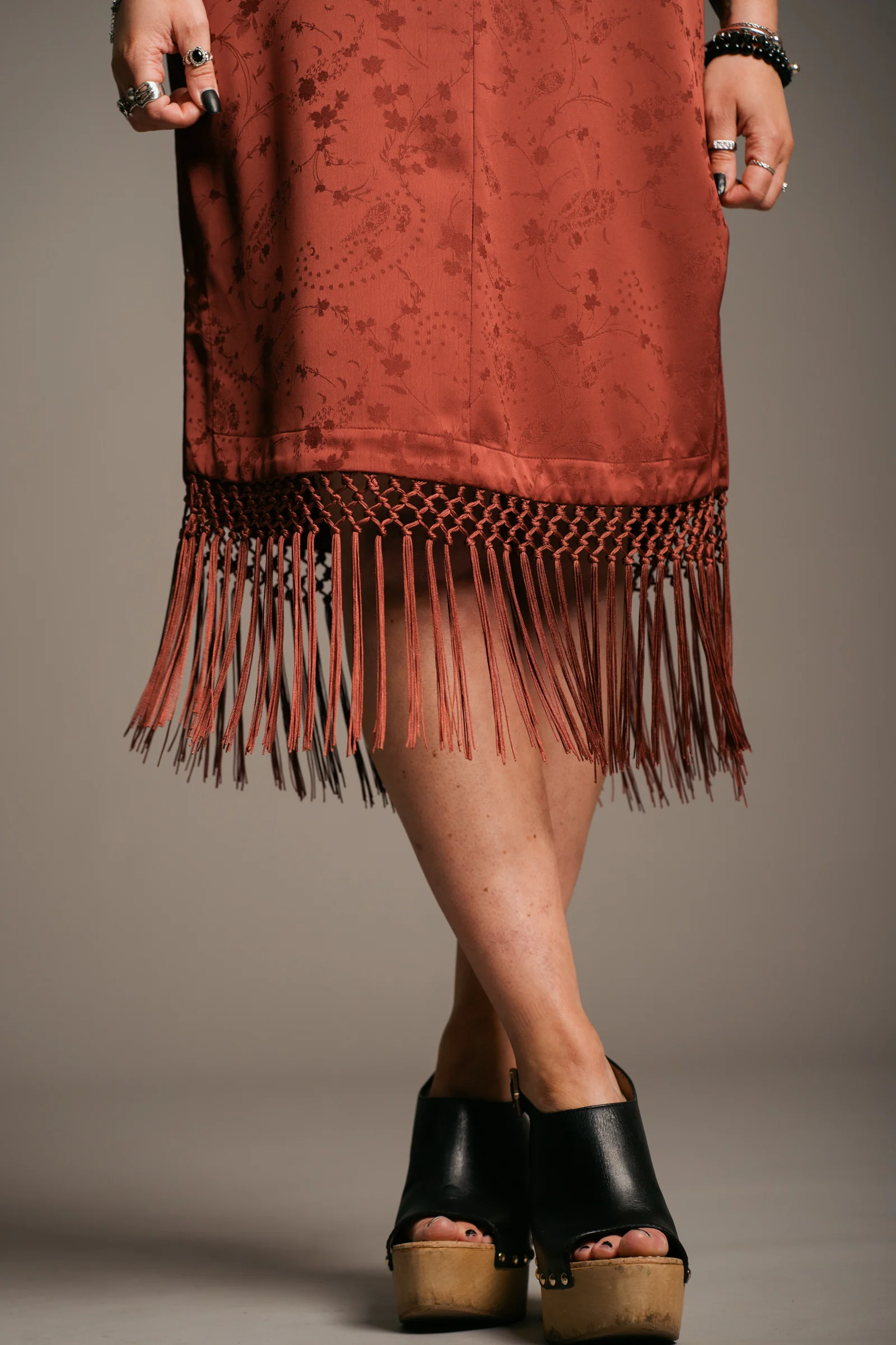 Florence Rust Fringed Kimono Dress - Image 8
