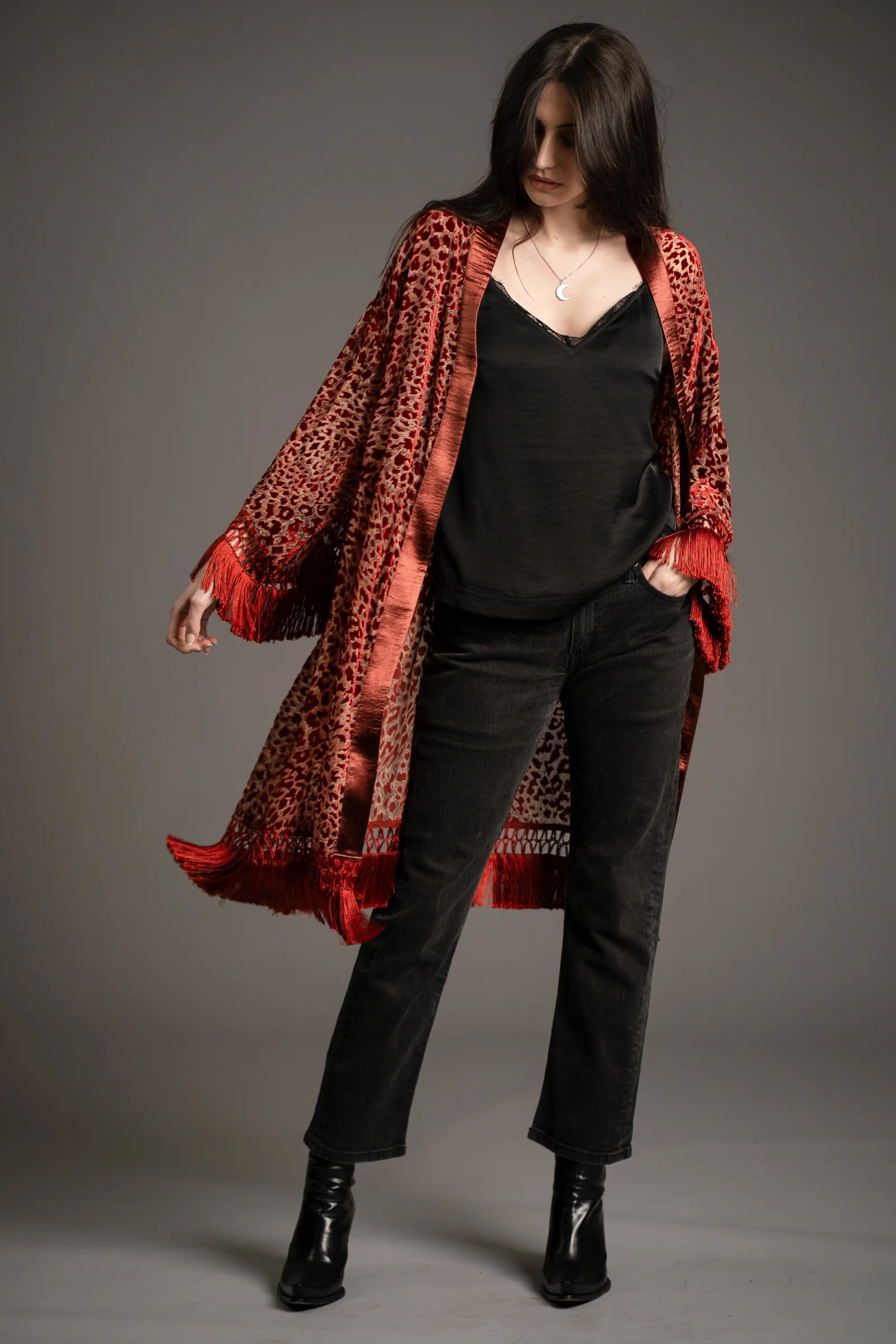 Heartbreaker Rust Devore Kimono - Image 4
