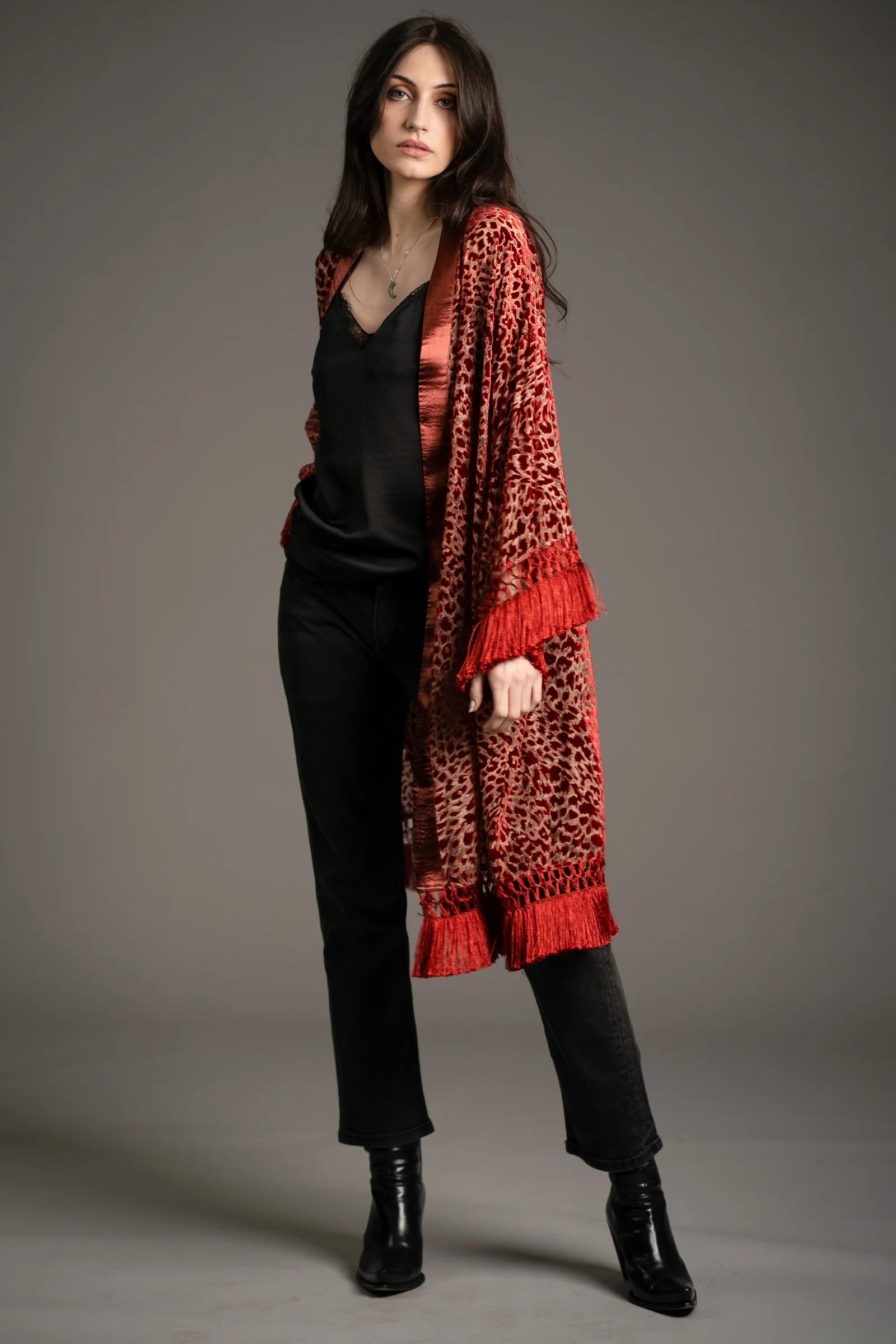 Heartbreaker Rust Devore Kimono - Image 5