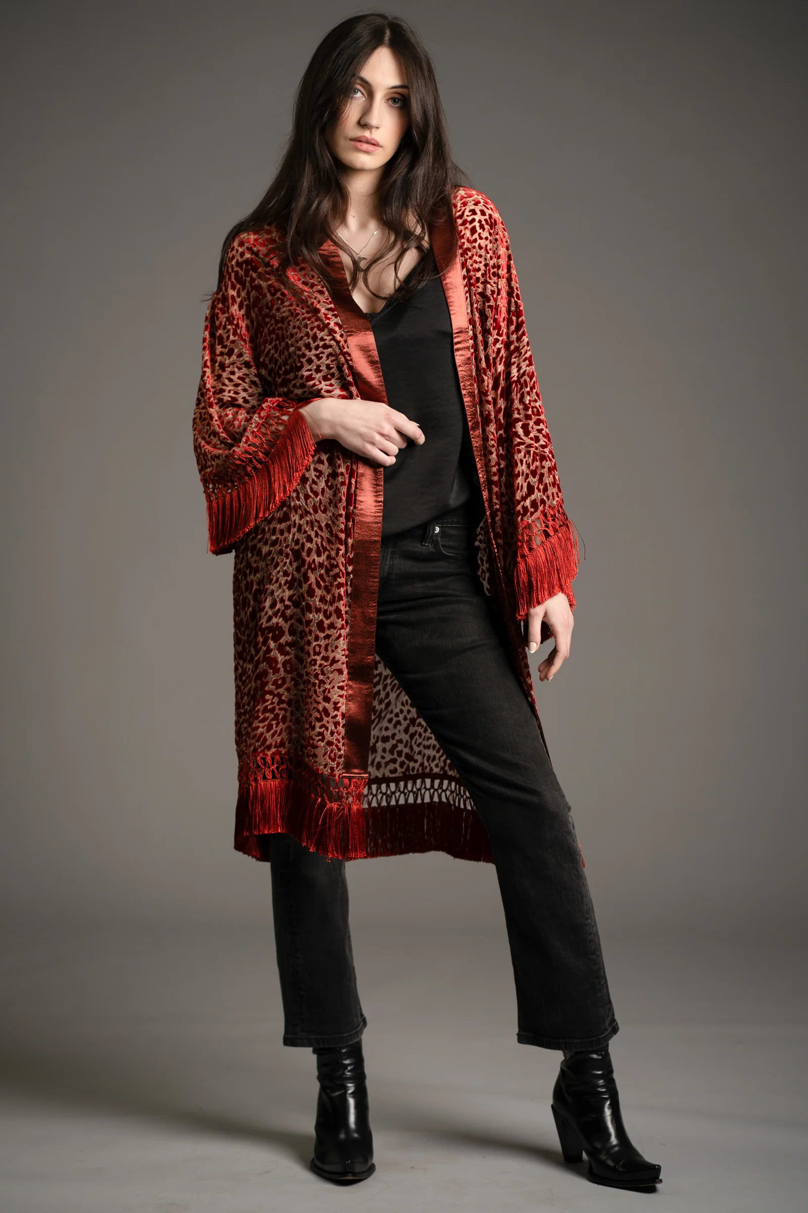 Heartbreaker Rust Devore Kimono - Image 6