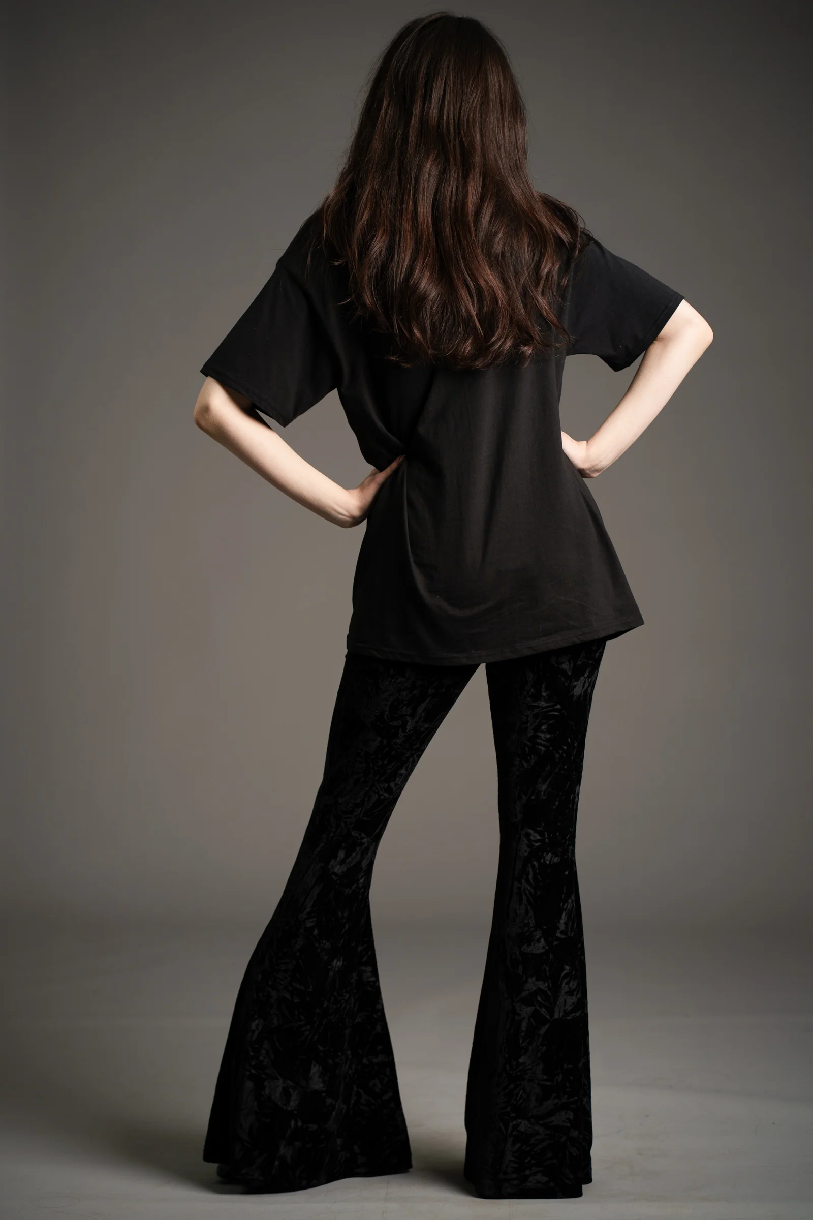 Hendrix Black Crushed Velvet Bell Bottoms - Image 3