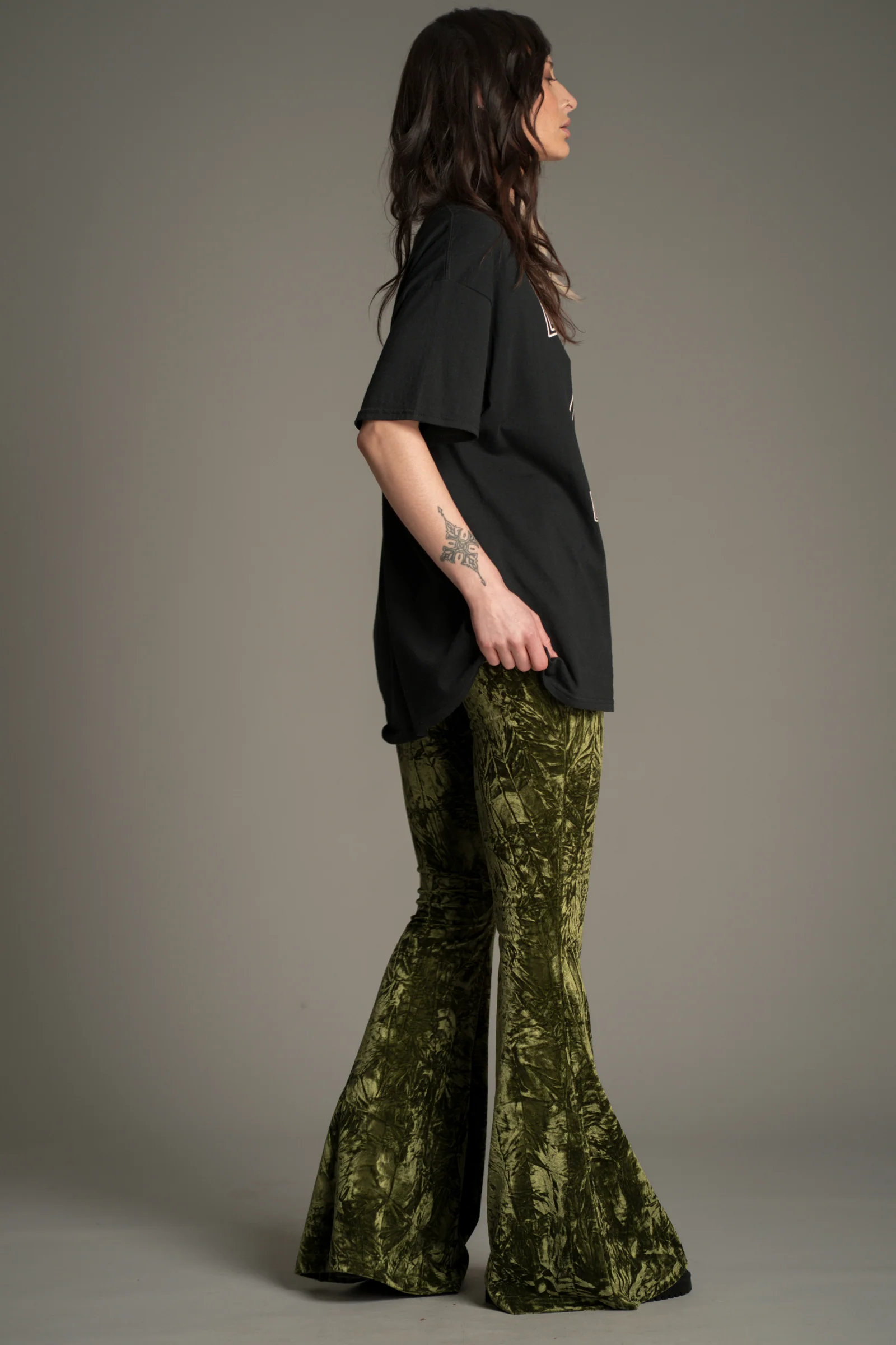 Hendrix Olive Crushed Velvet Flares - Image 3