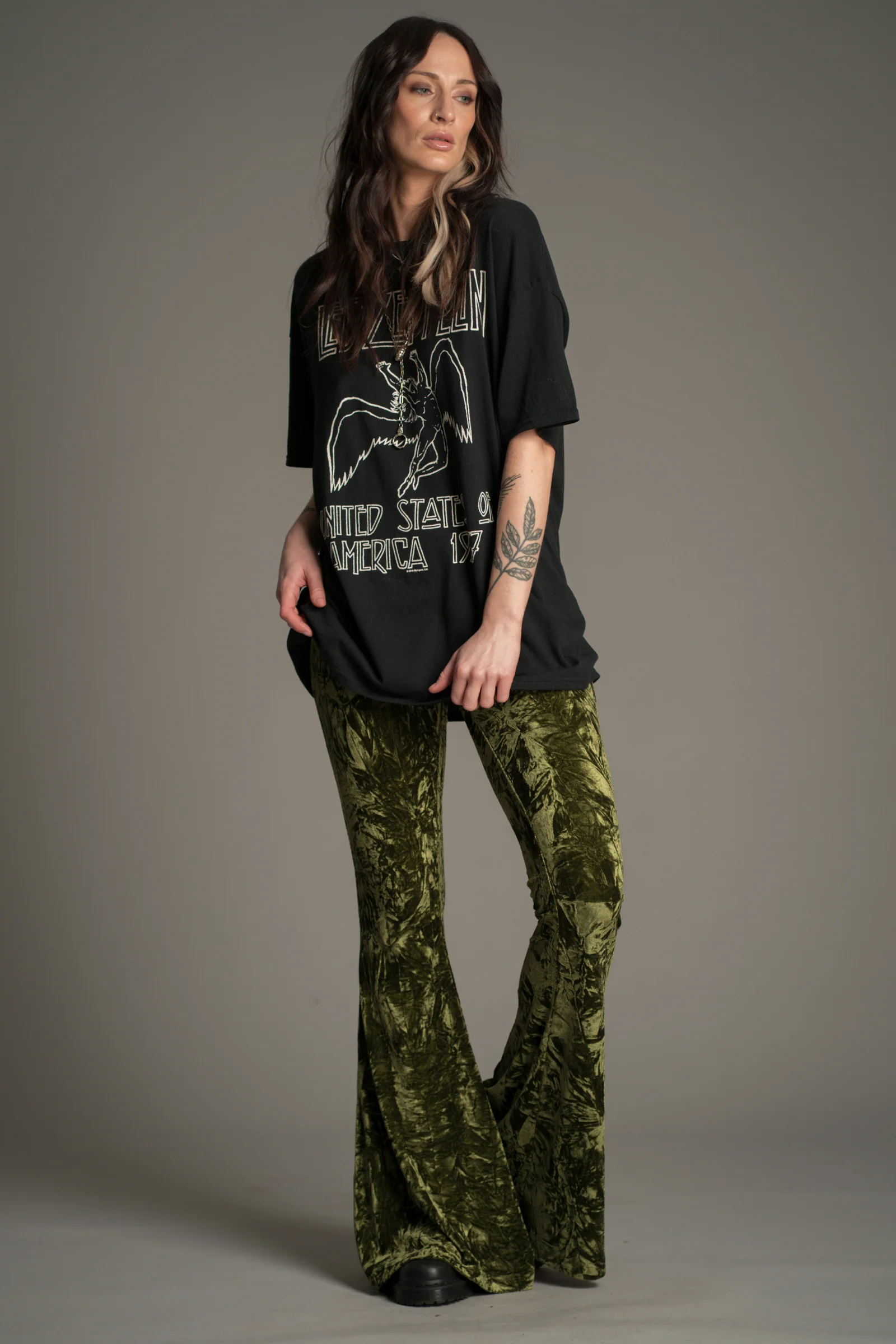 Hendrix Olive Crushed Velvet Flares - Image 5