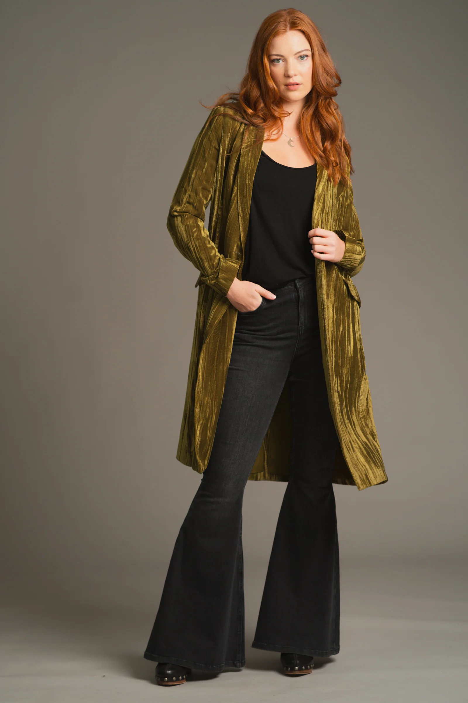 Jagger Olive Velvet Duster