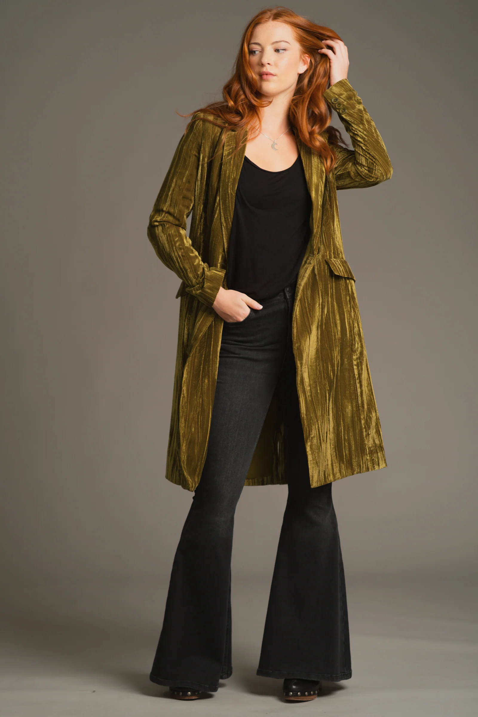 Jagger Olive Velvet Duster - Image 6