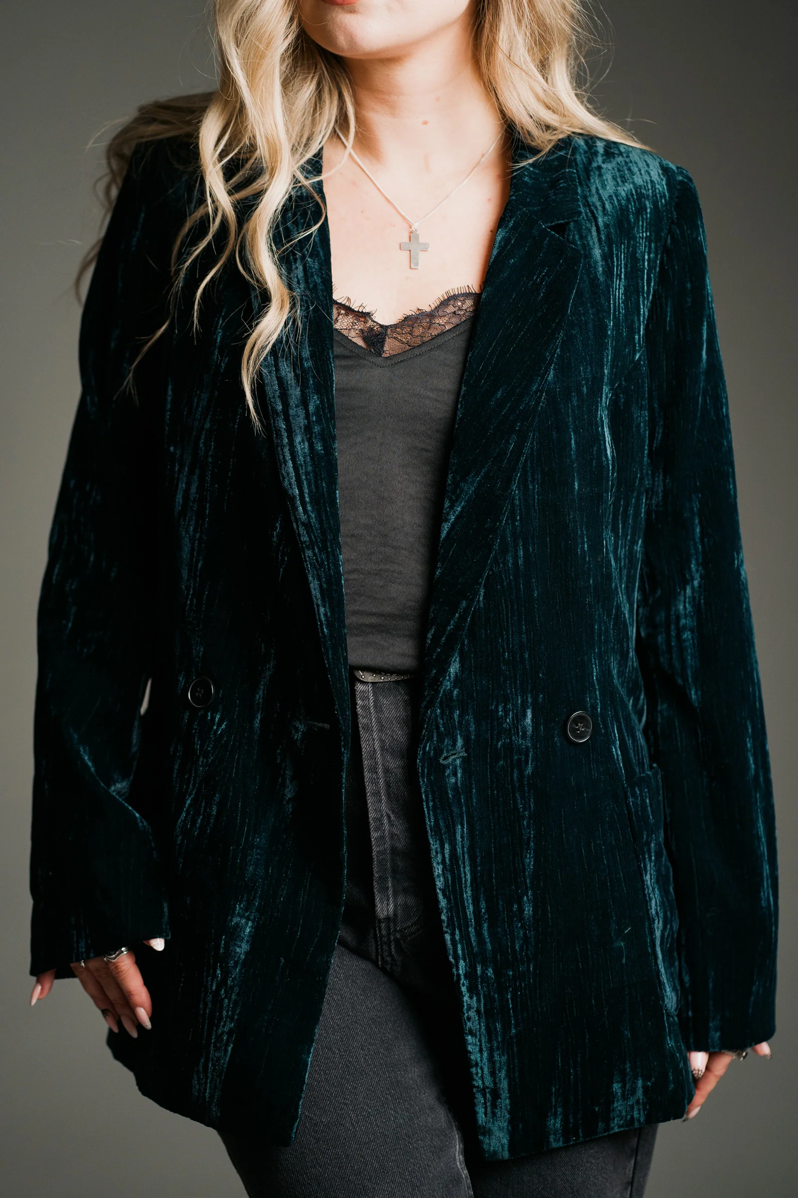 Jagger Teal Velvet Blazer - Image 2
