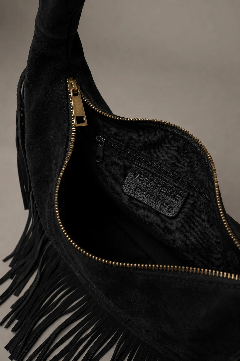 Kate Black Suede Fringe Studded Bag - Image 5