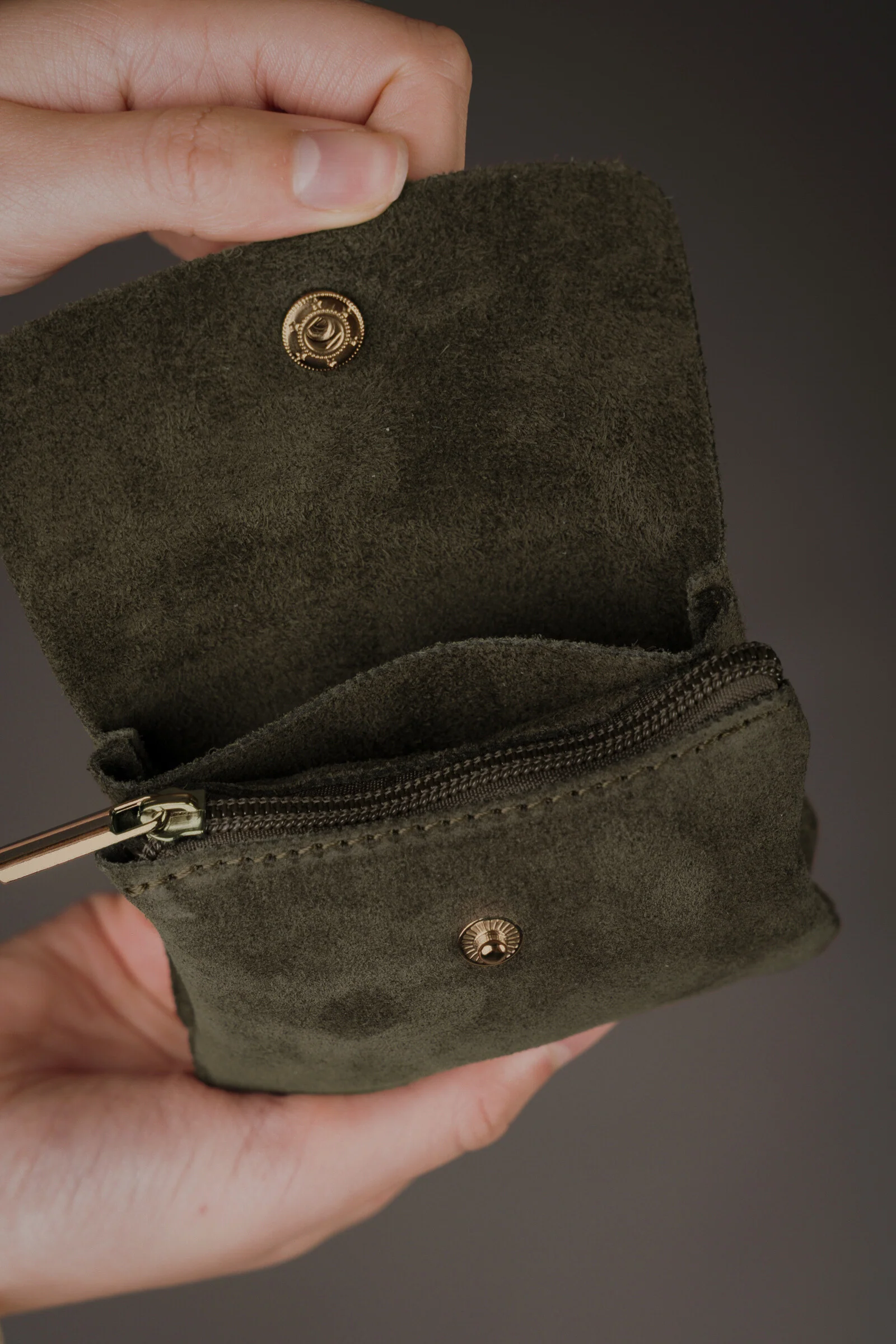 Khaki Genuine Suede Purse - Image 2