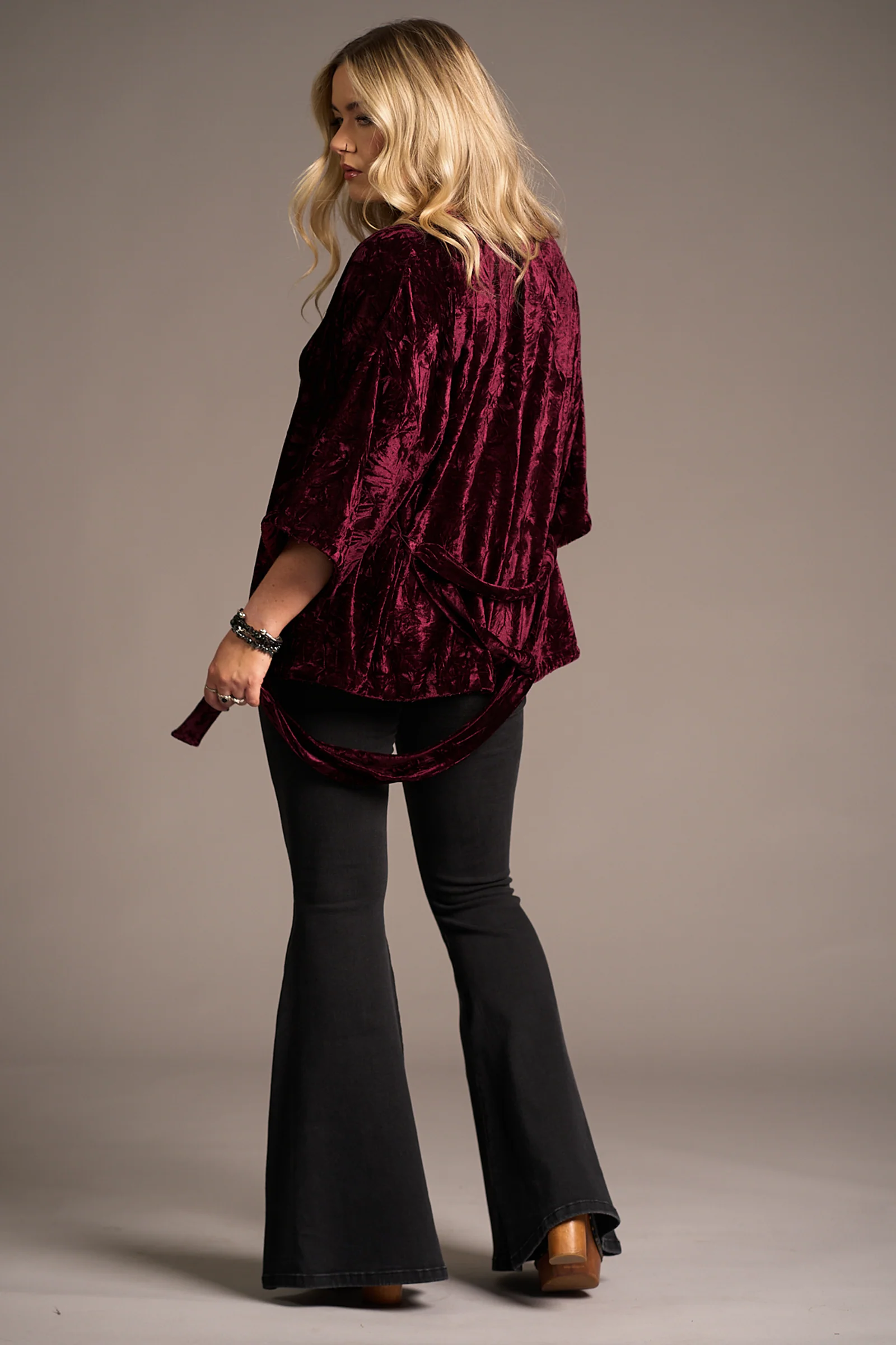 Lana Merlot Velvet Kimono - Image 3