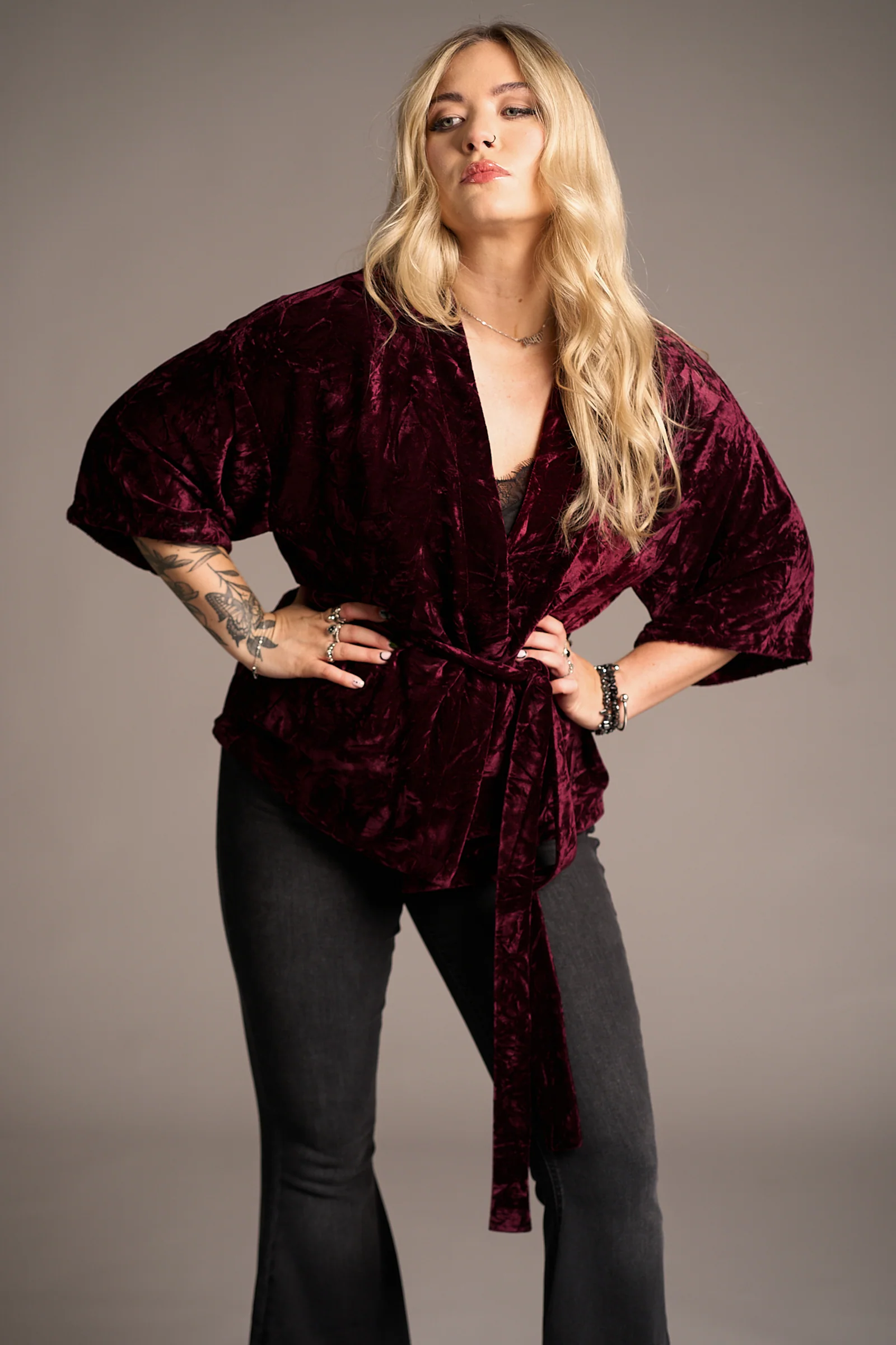 Lana Merlot Velvet Kimono - Image 5