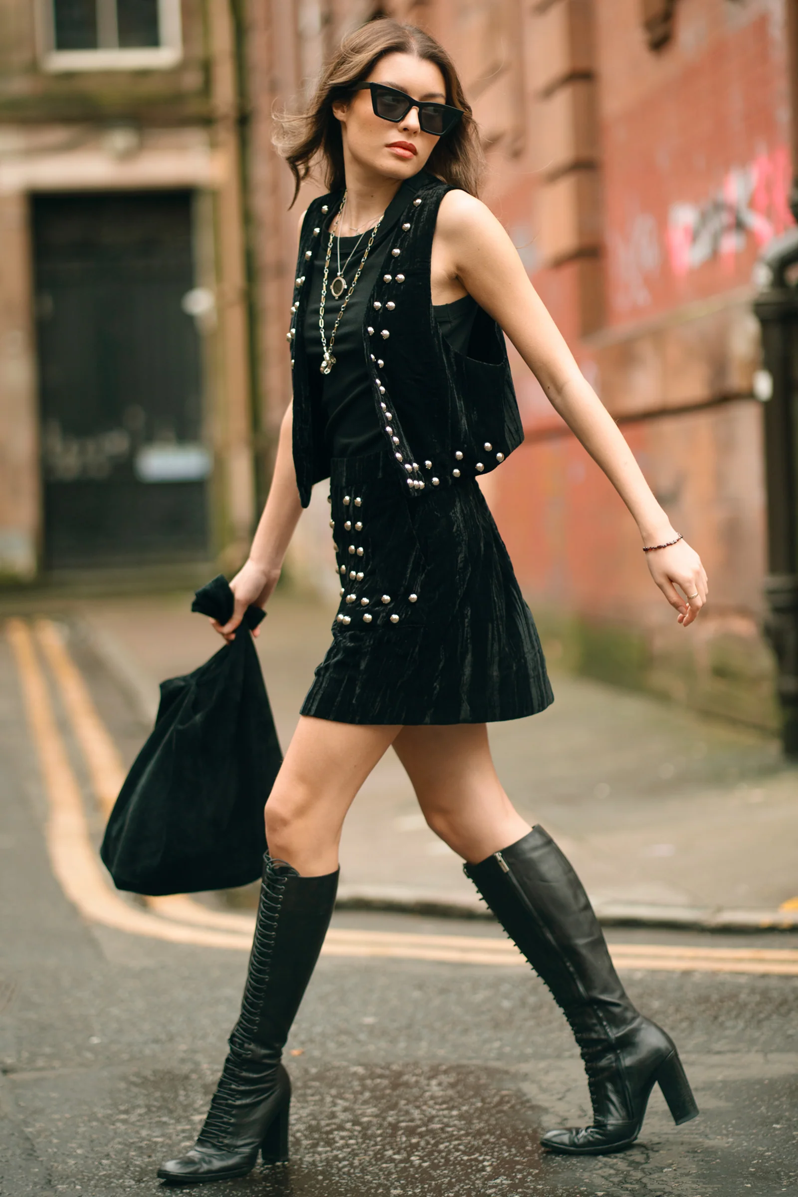 Lennon Studded Velvet Mini Skirt - Image 7