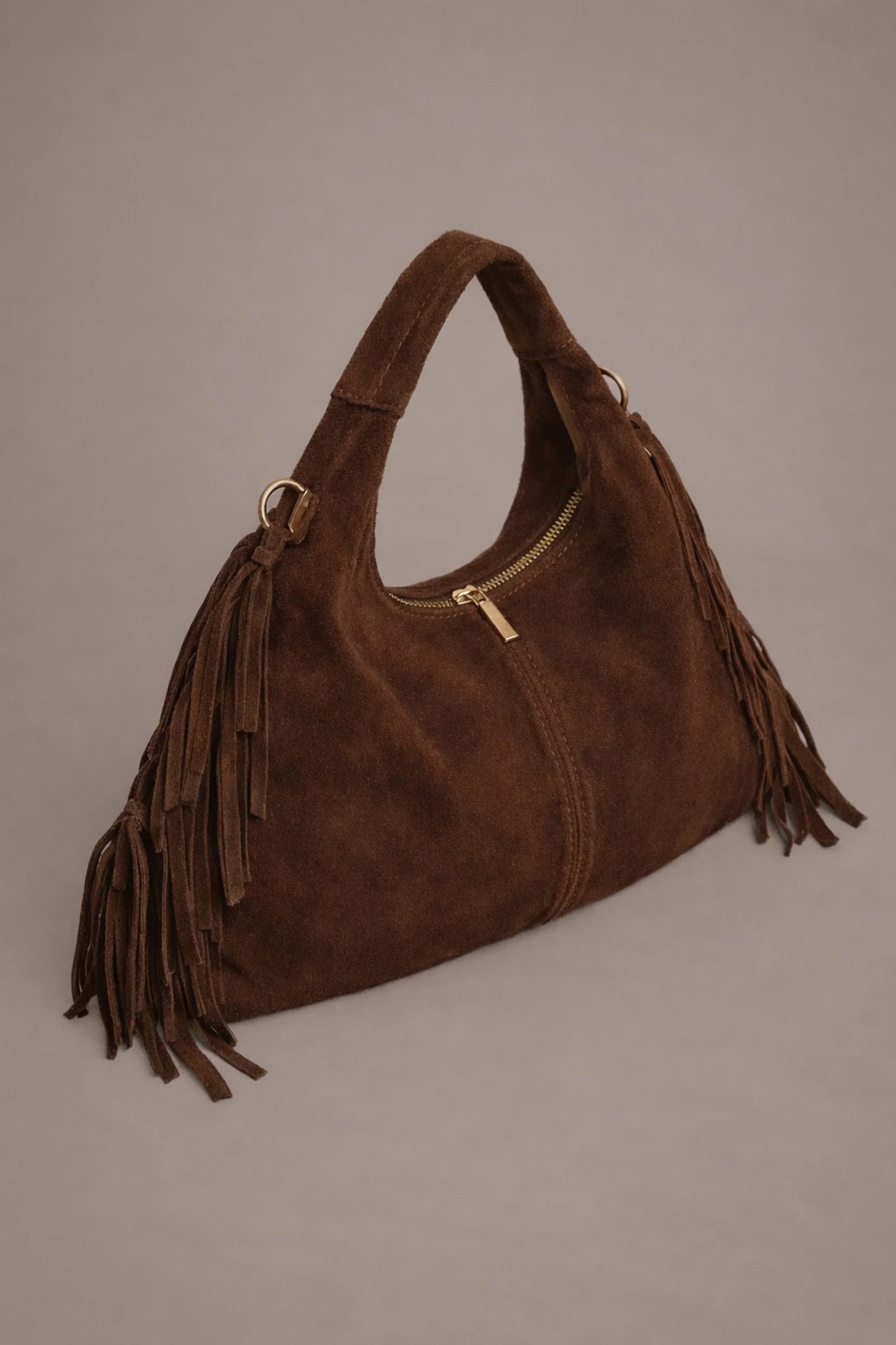 Lila Chocolate Genuine Suede Fringed Grab Bag - Image 2