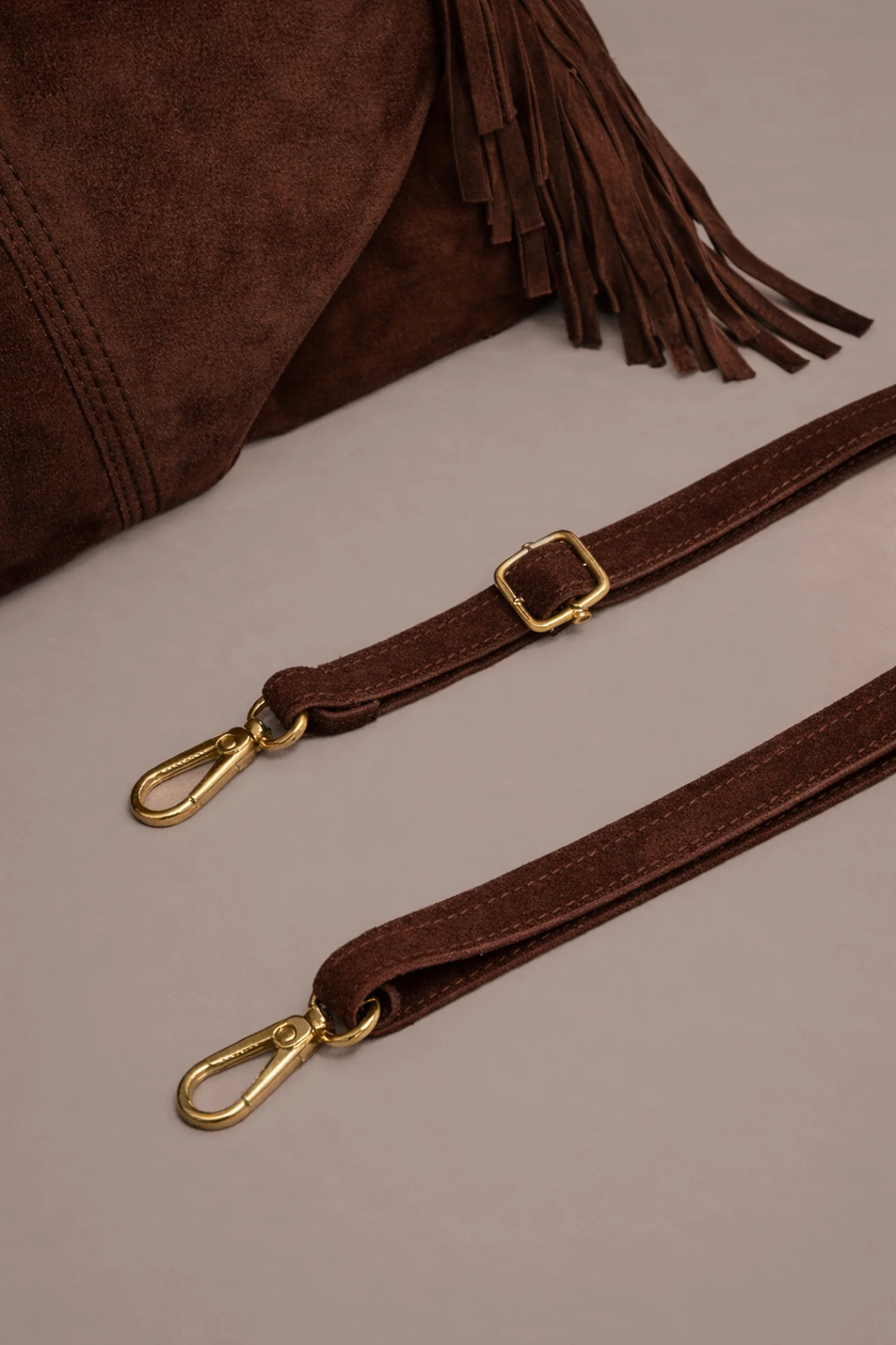 Lila Chocolate Genuine Suede Fringed Grab Bag - Image 3