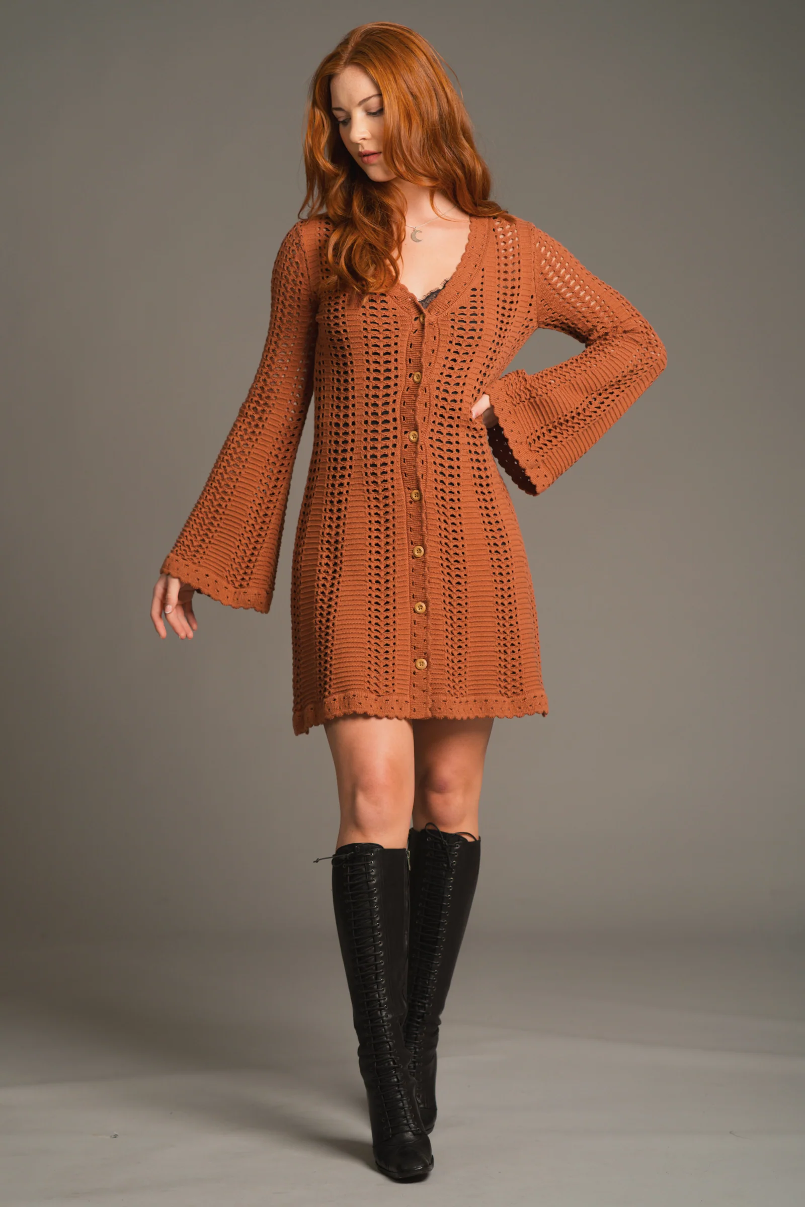 Marianne Rust Knitted Mini Dress - Image 3