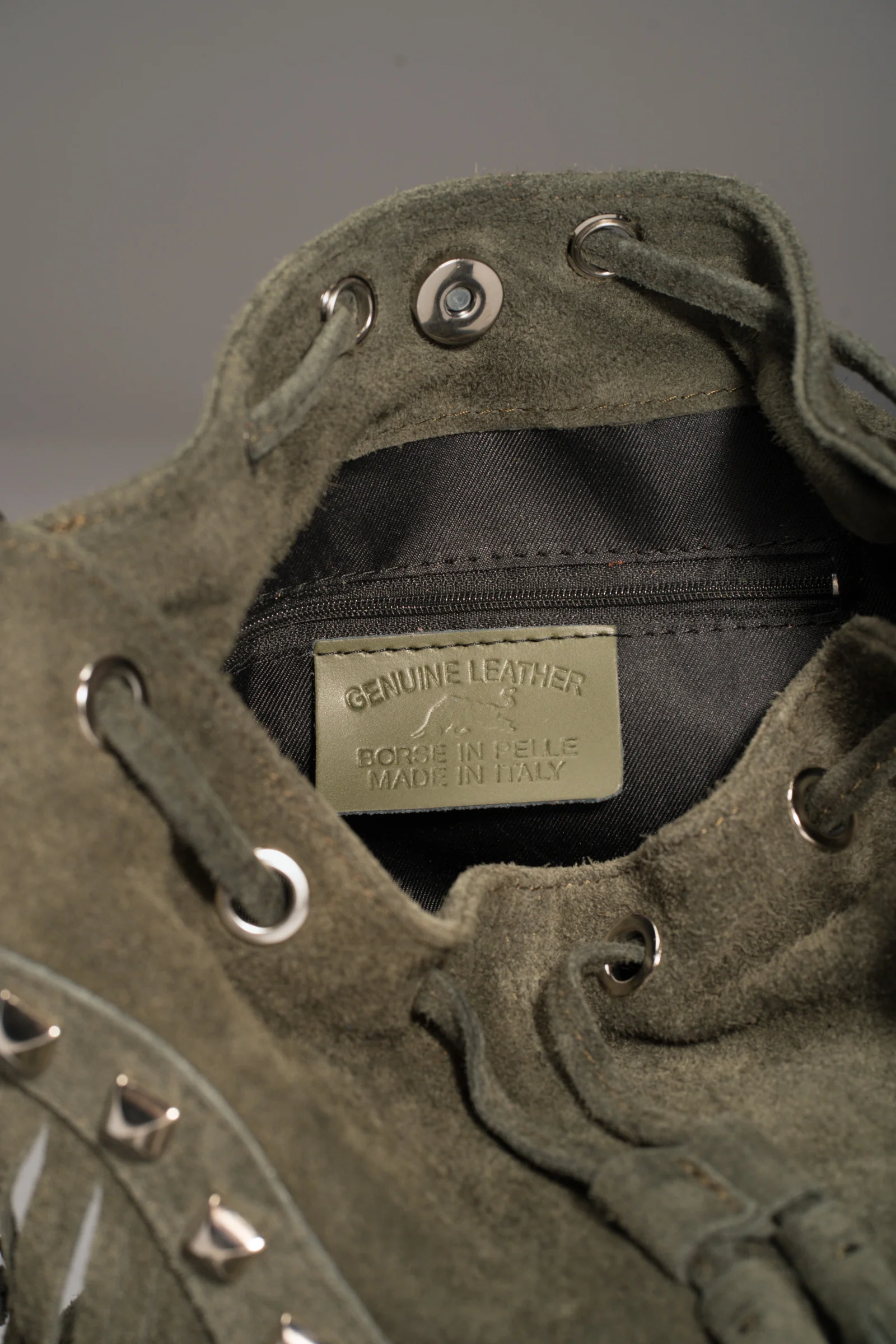 Nevada Khaki Suede Fringed Bucket Bag - Image 3