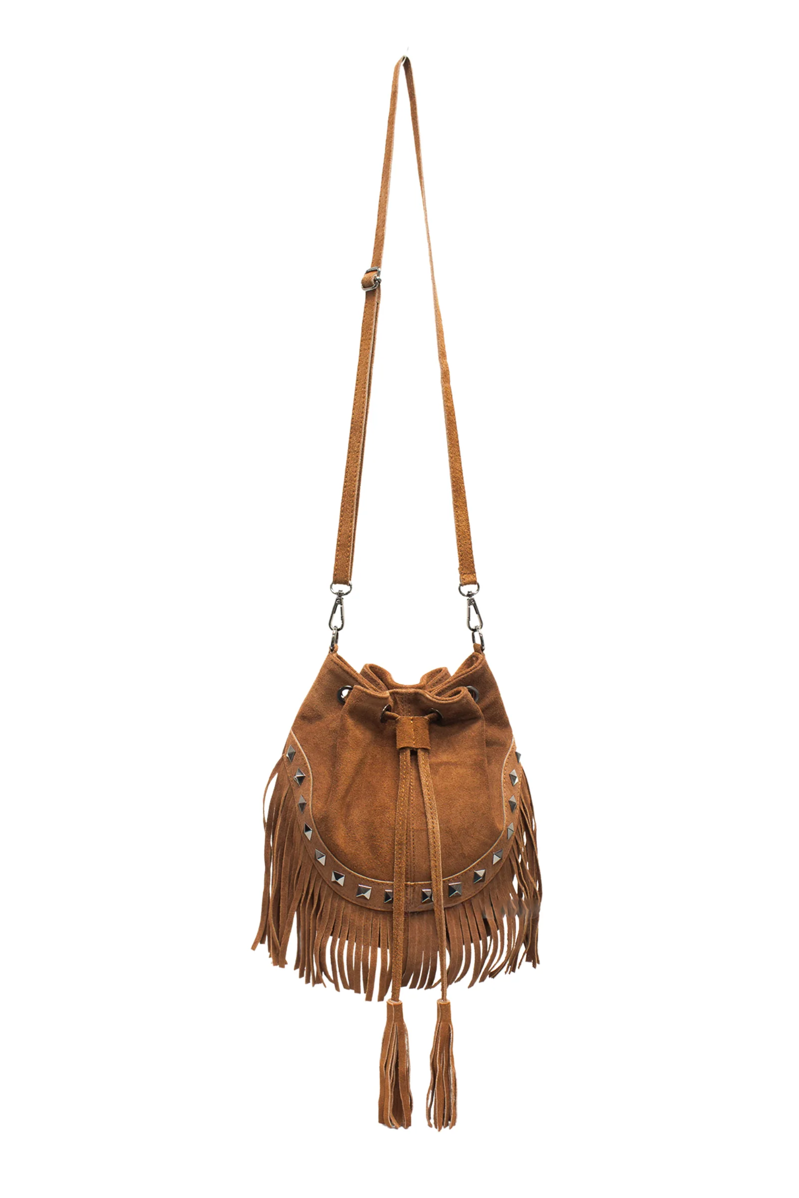 Nevada Tan Suede Fringed Bucket Bag - Image 3