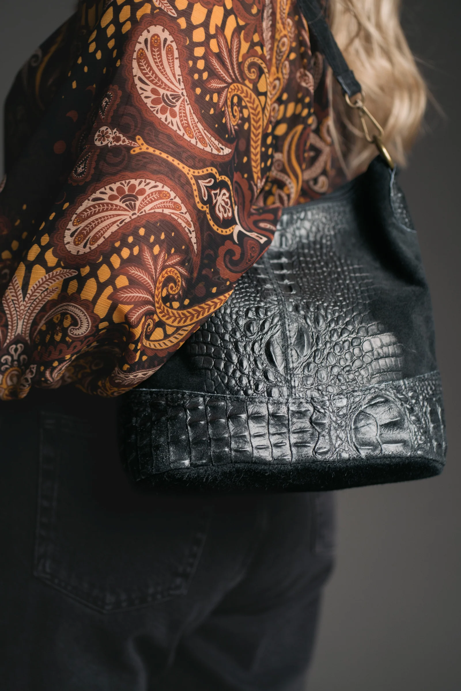 Nikita Black Genuine Suede Bucket Bag - Image 3