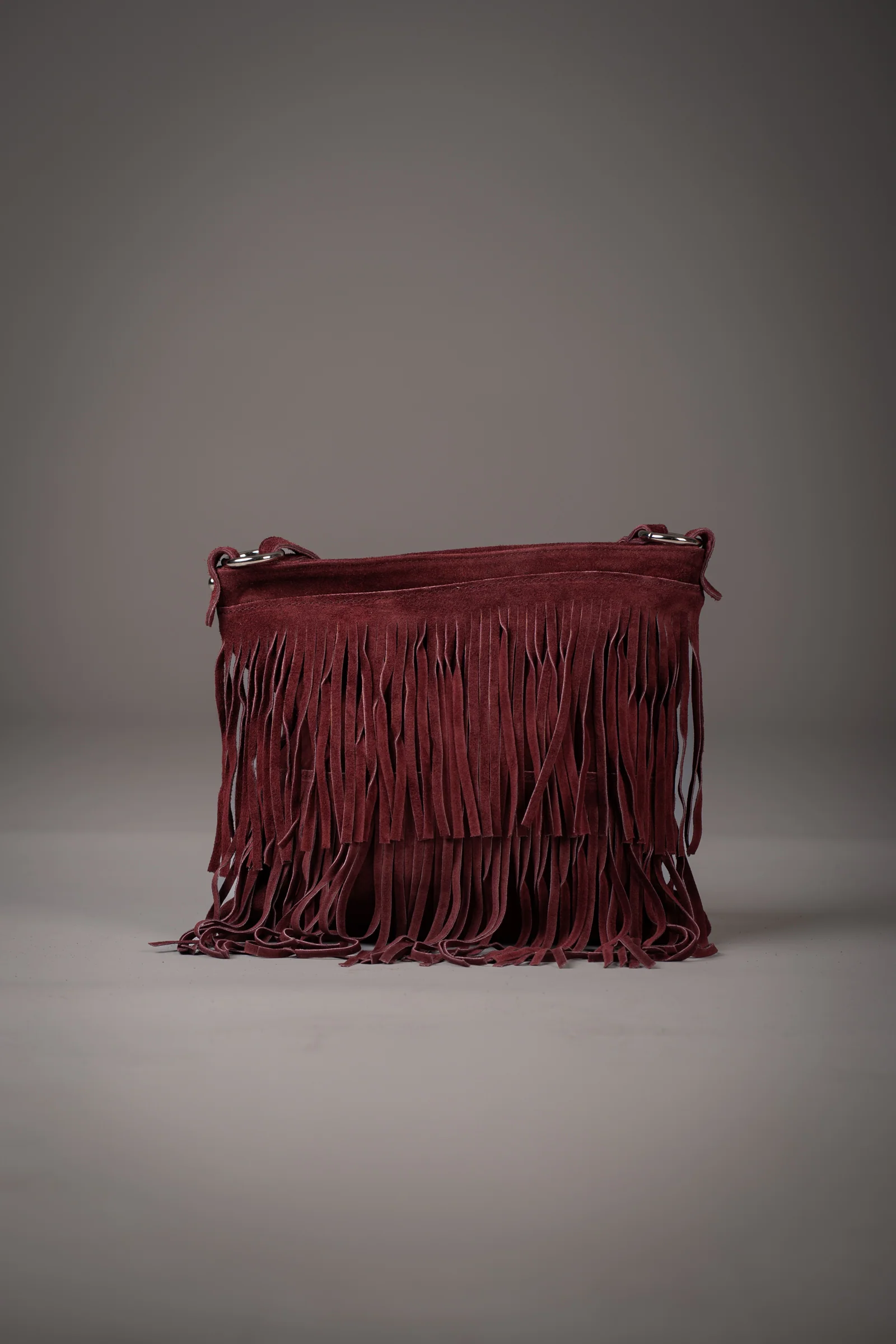 Oxblood Genuine Suede Fringed Bag - Image 4