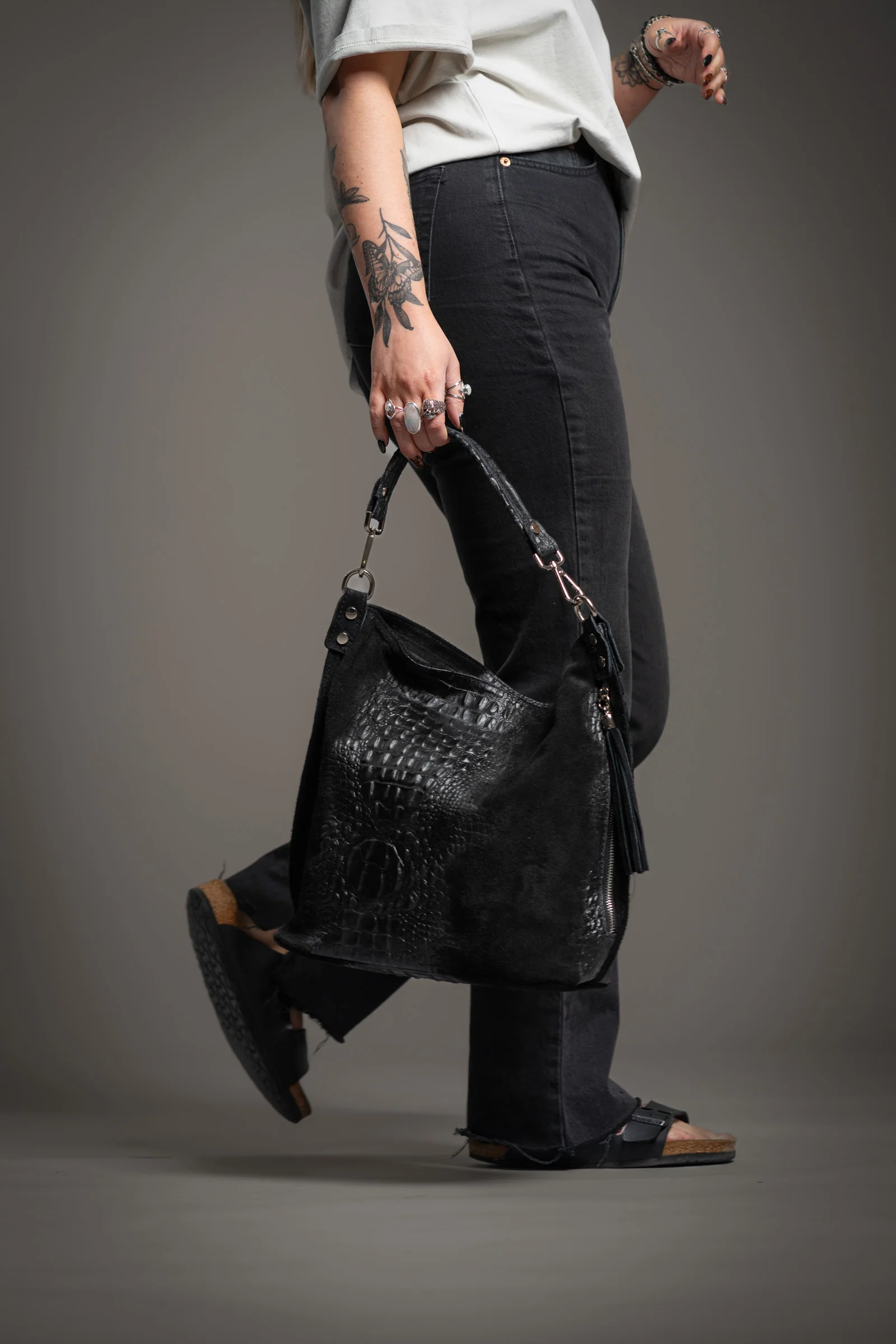 Rapture Black Genuine Suede Slouch Bag - Image 3