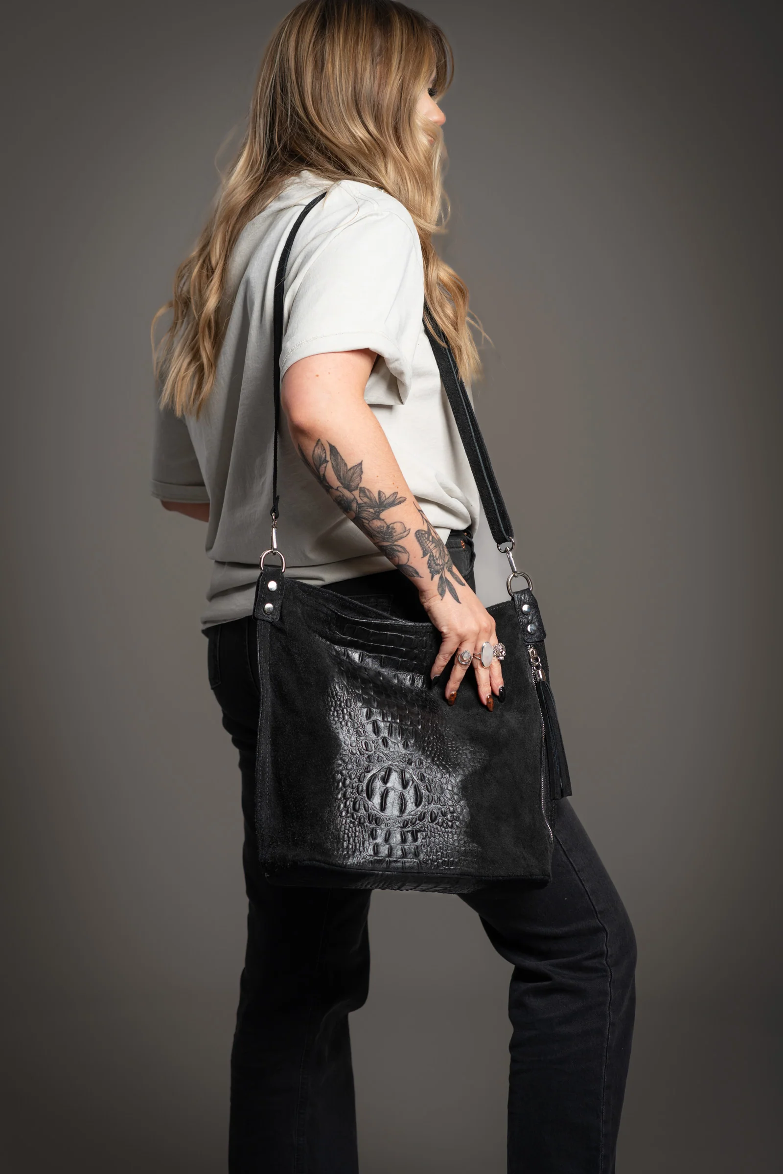 Rapture Black Genuine Suede Slouch Bag - Image 4