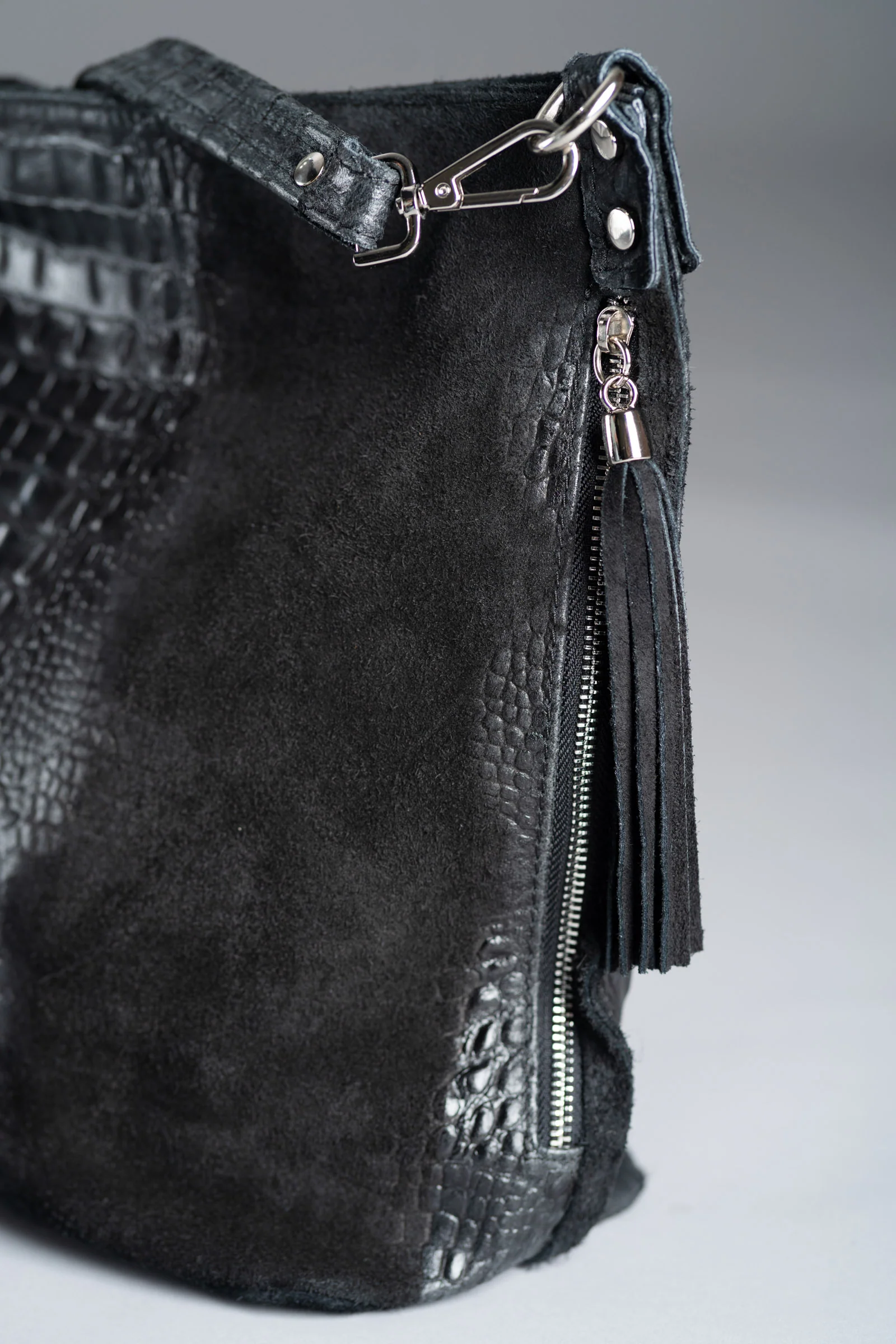 Rapture Black Genuine Suede Slouch Bag - Image 8