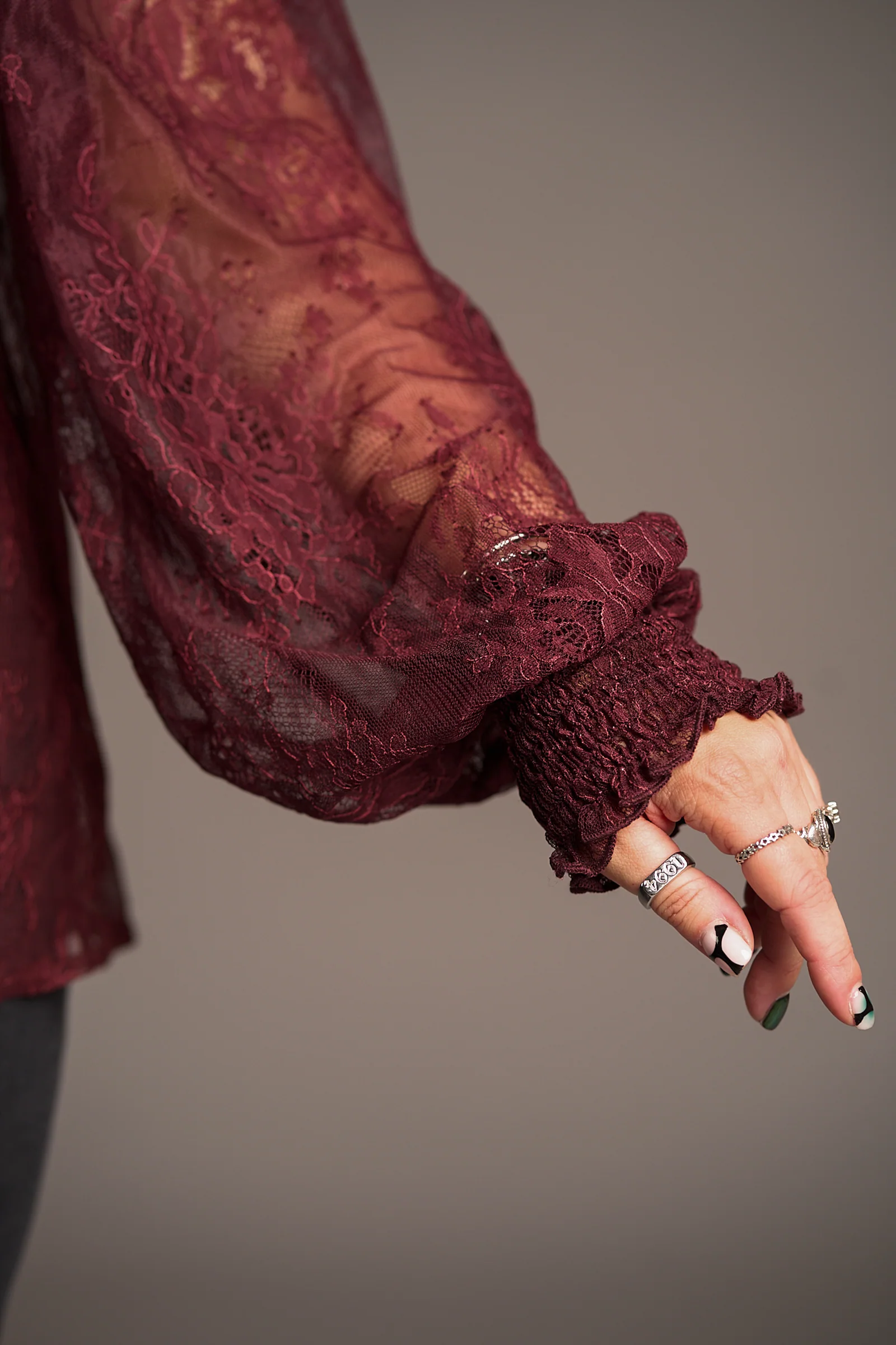 Rhiannon Burgundy Lace Smock Top - Image 5