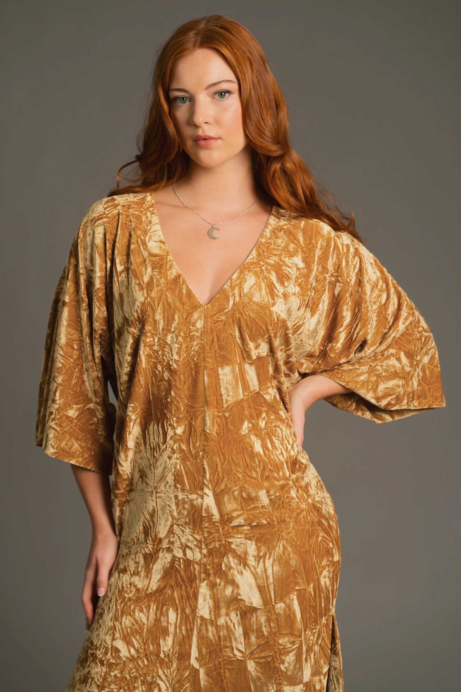 Rumours Ochre Velvet Midi Dress - Image 5