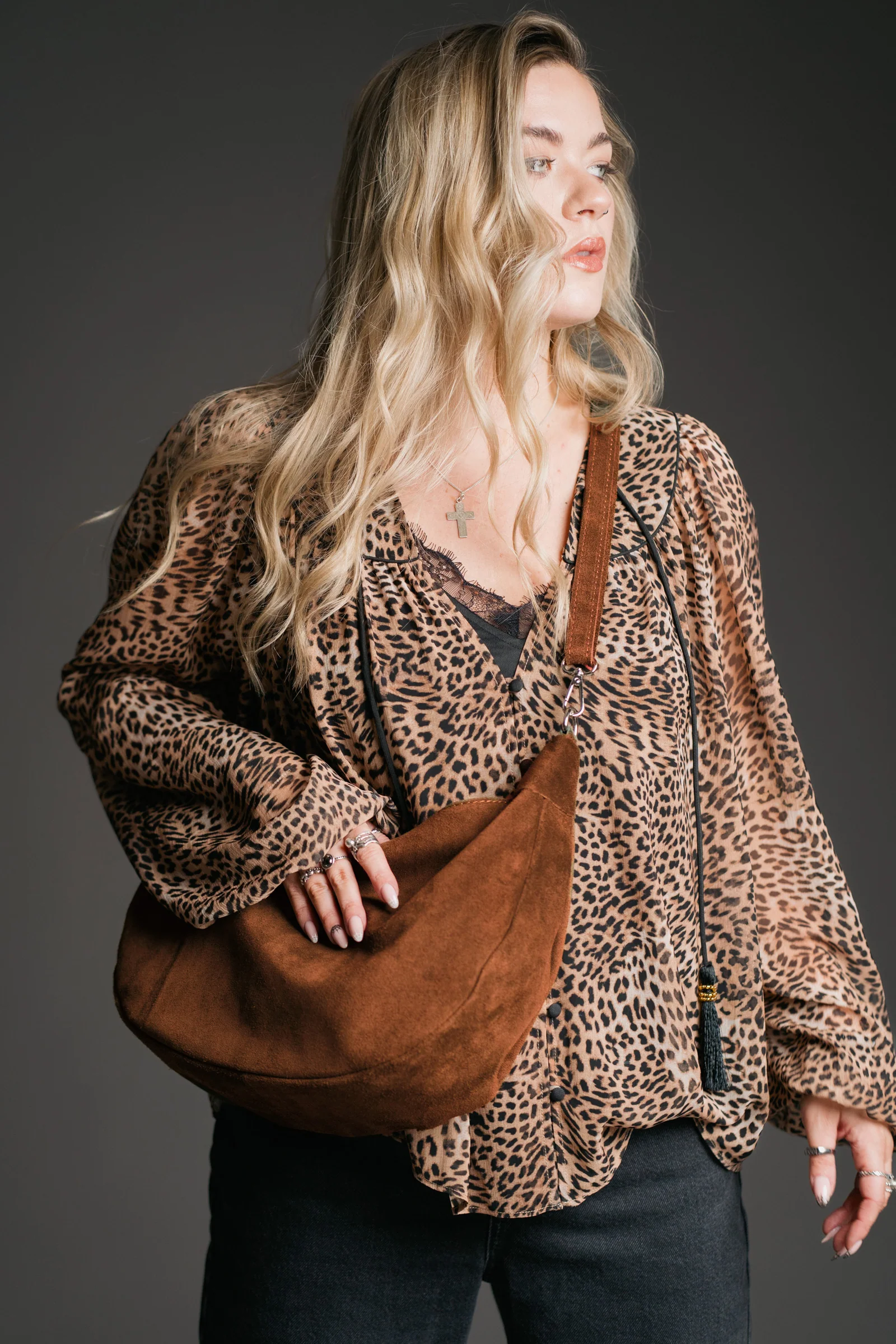 Sienna Tan Genuine Suede Sling Bag - Image 3