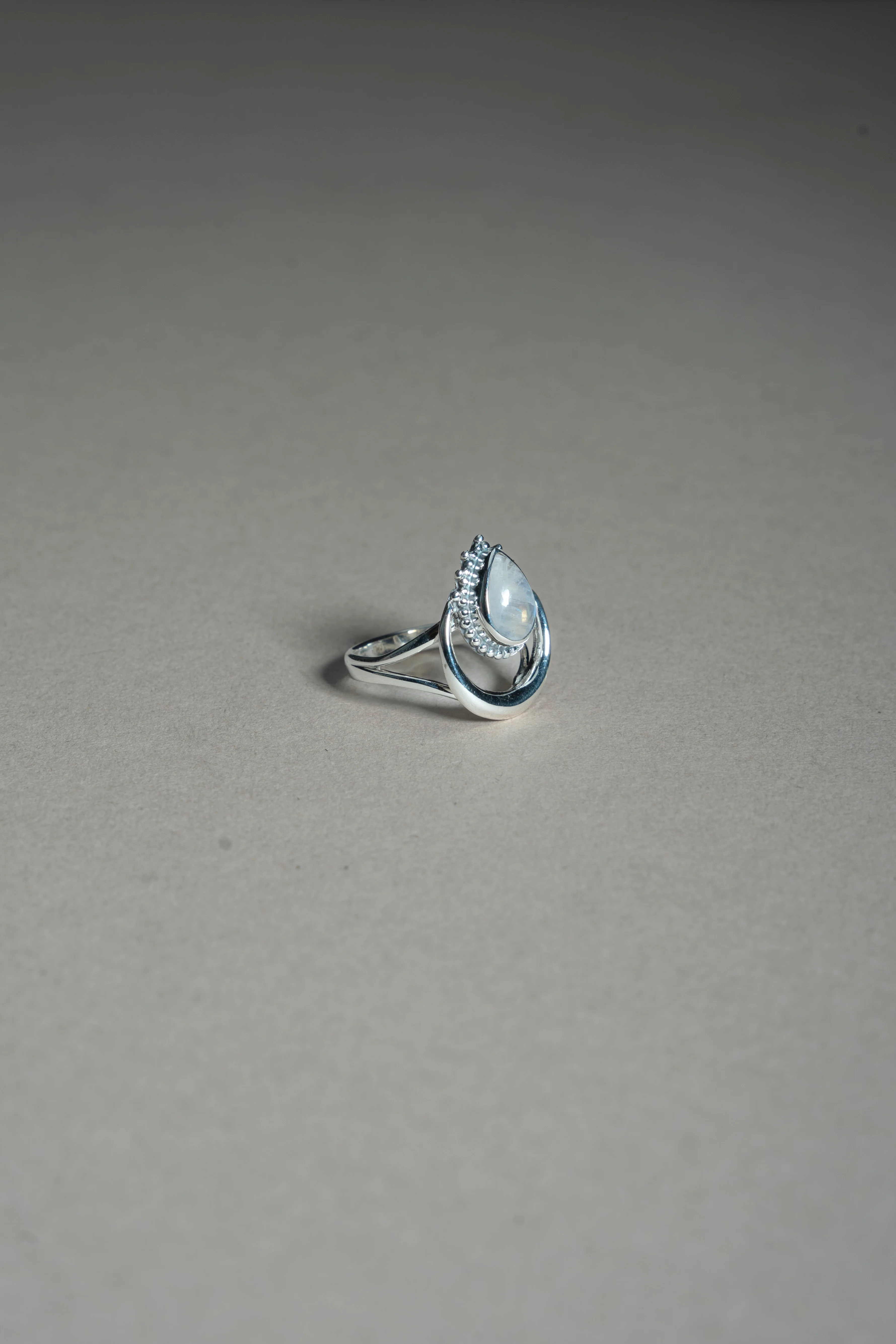 Sterling Silver Rainbow Moonstone Crescent Moon Ring - Image 3
