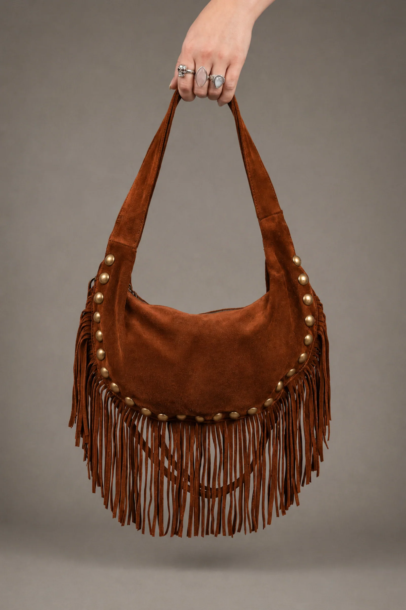 Kate Tan Suede Fringe Studded Bag - Image 7