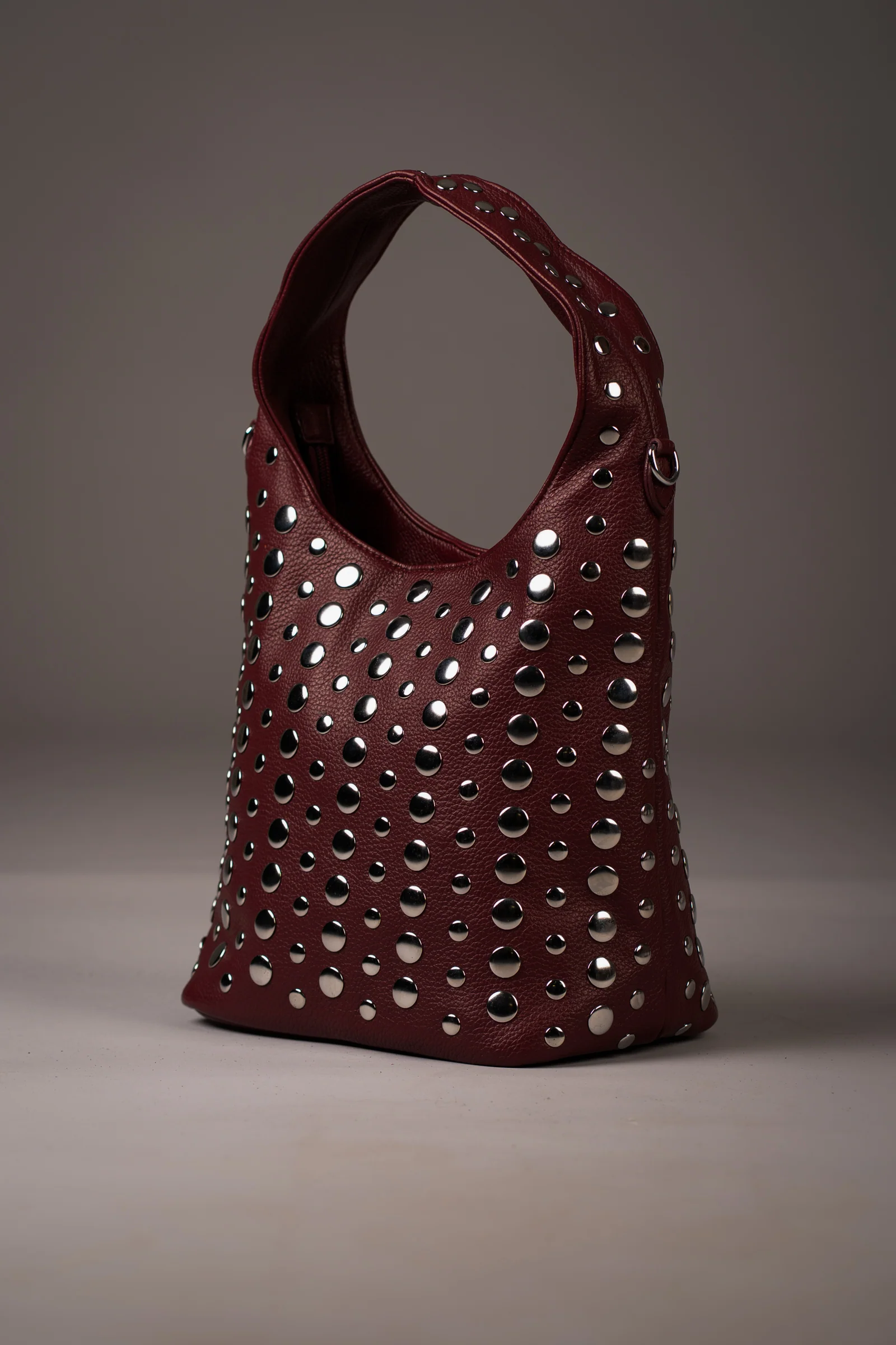Viva Burgundy Studded Hobo Bag