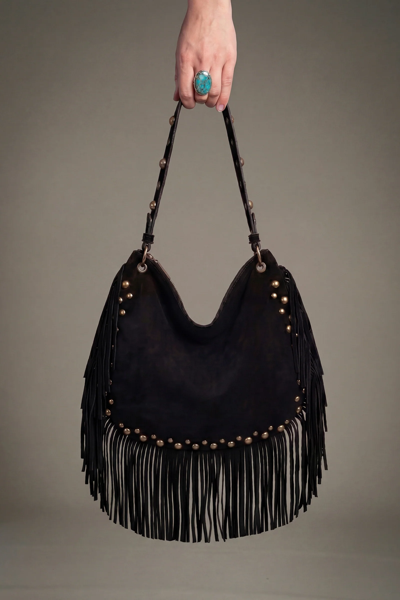Willow Slouchy Black Faux Suede Studded Bag