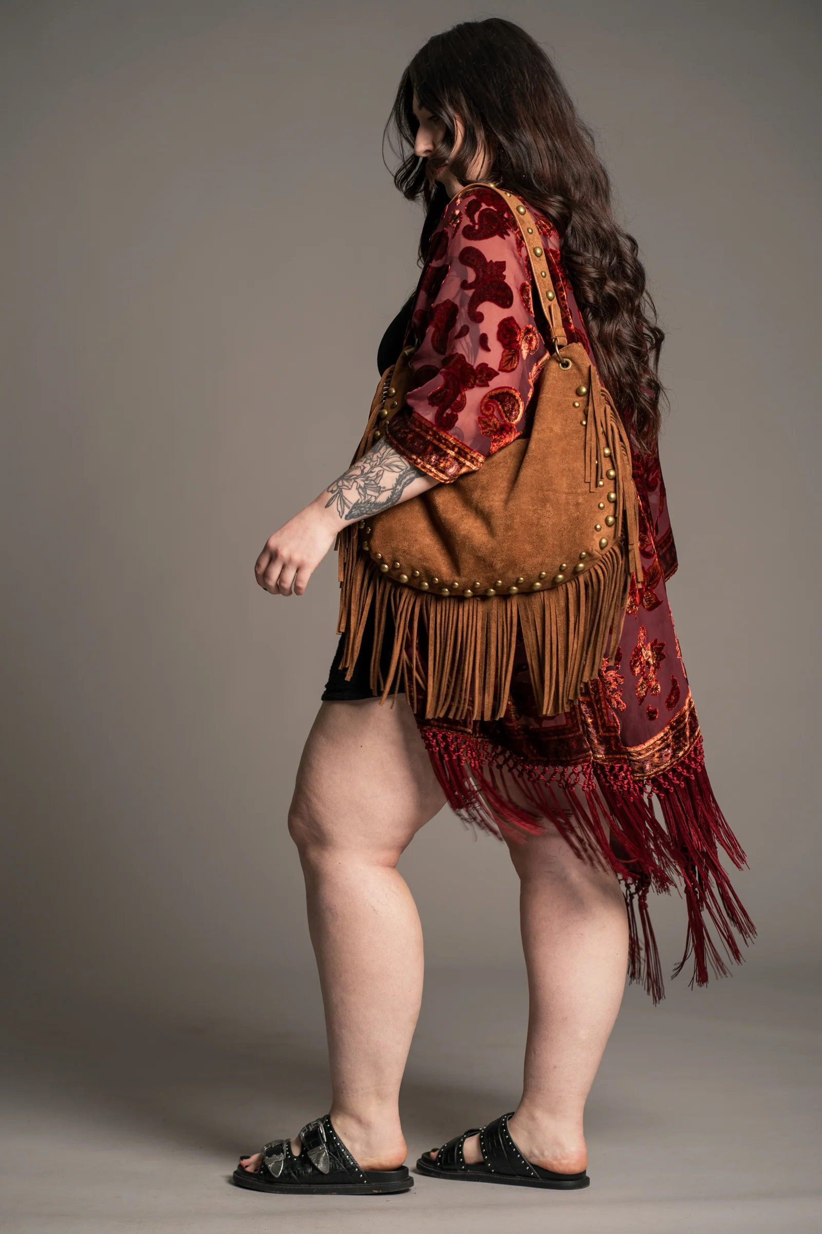 Willow Slouchy Tan Faux Suede Studded Bag - Image 2
