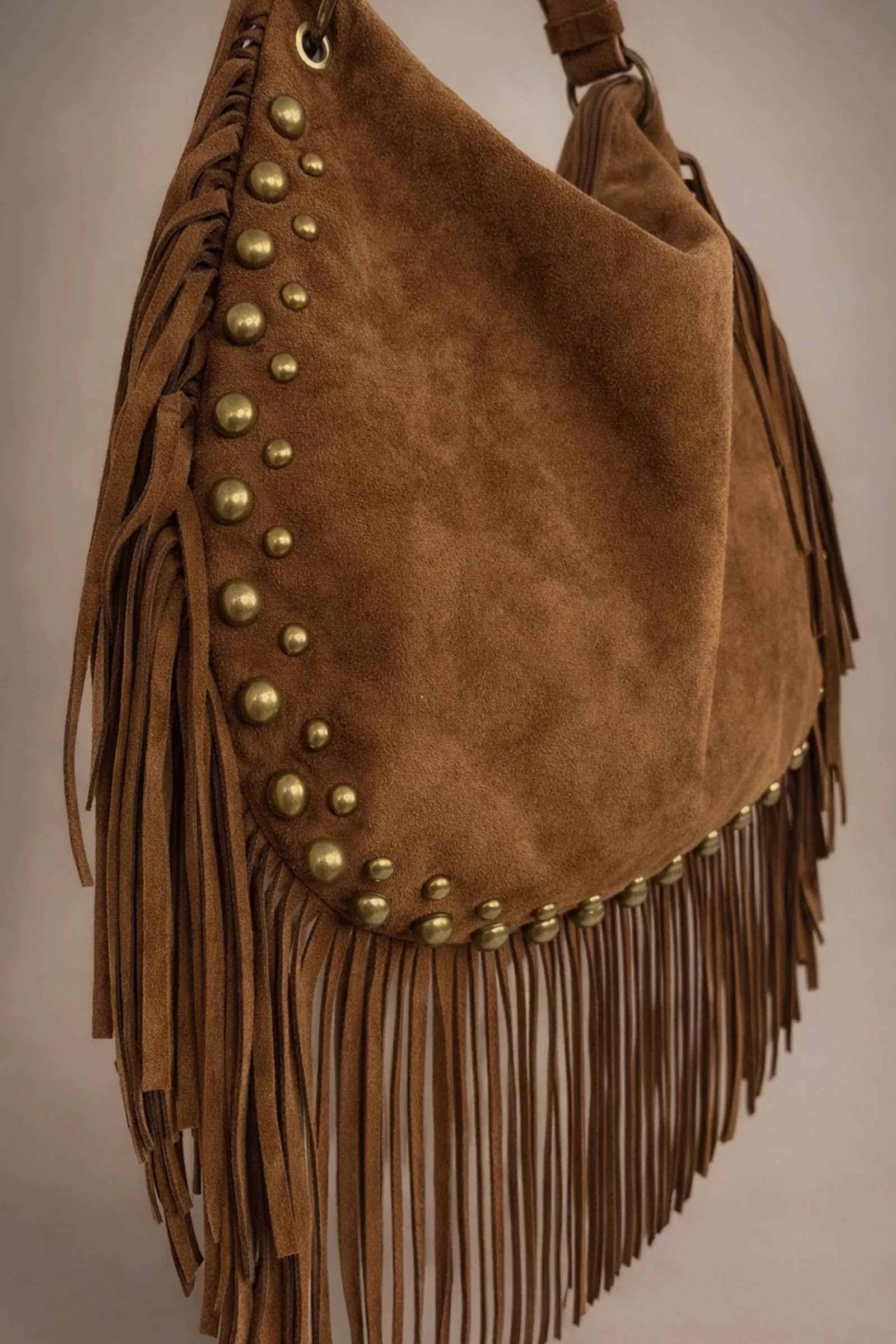 Willow Slouchy Tan Faux Suede Studded Bag - Image 4