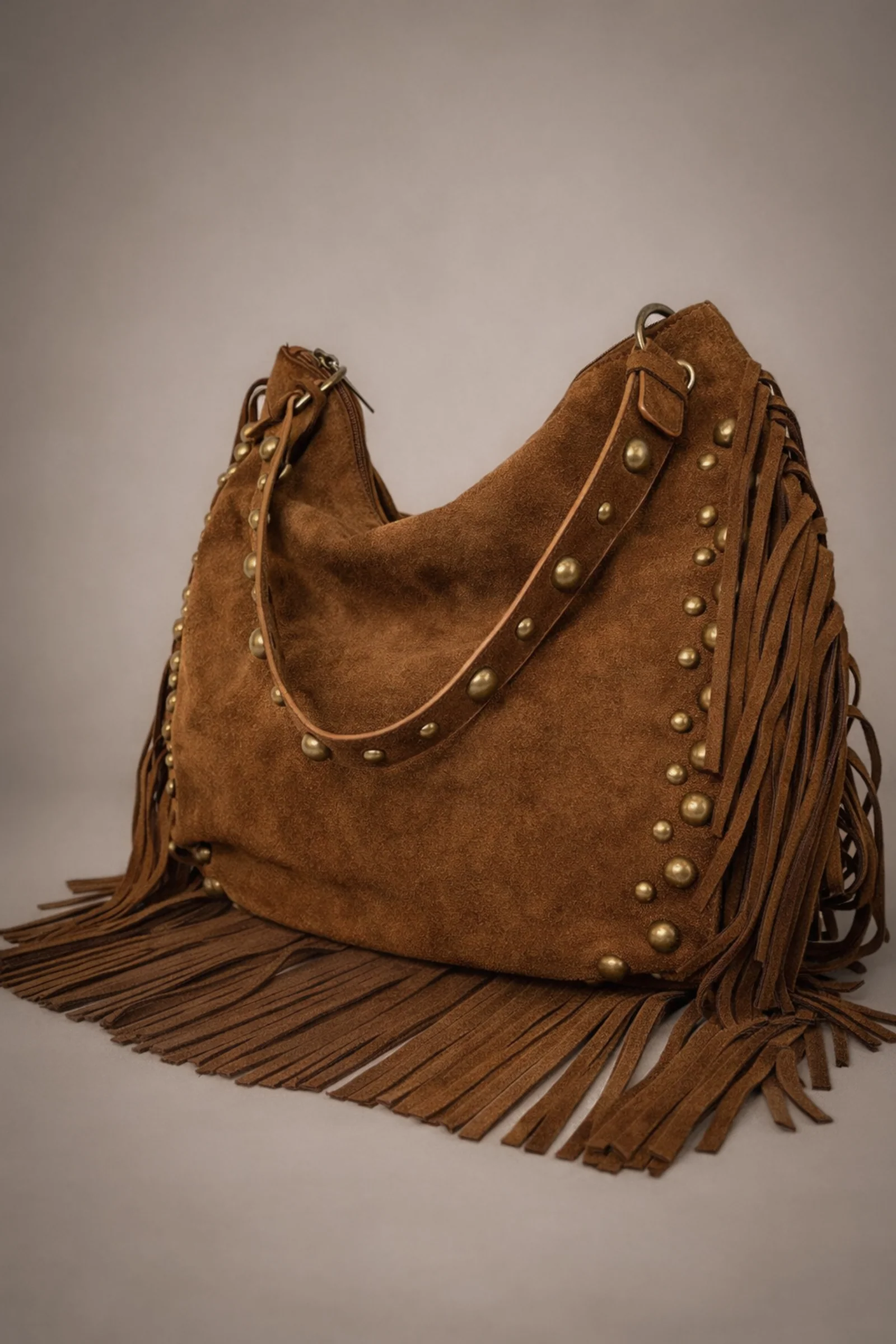 Willow Slouchy Tan Faux Suede Studded Bag - Image 5